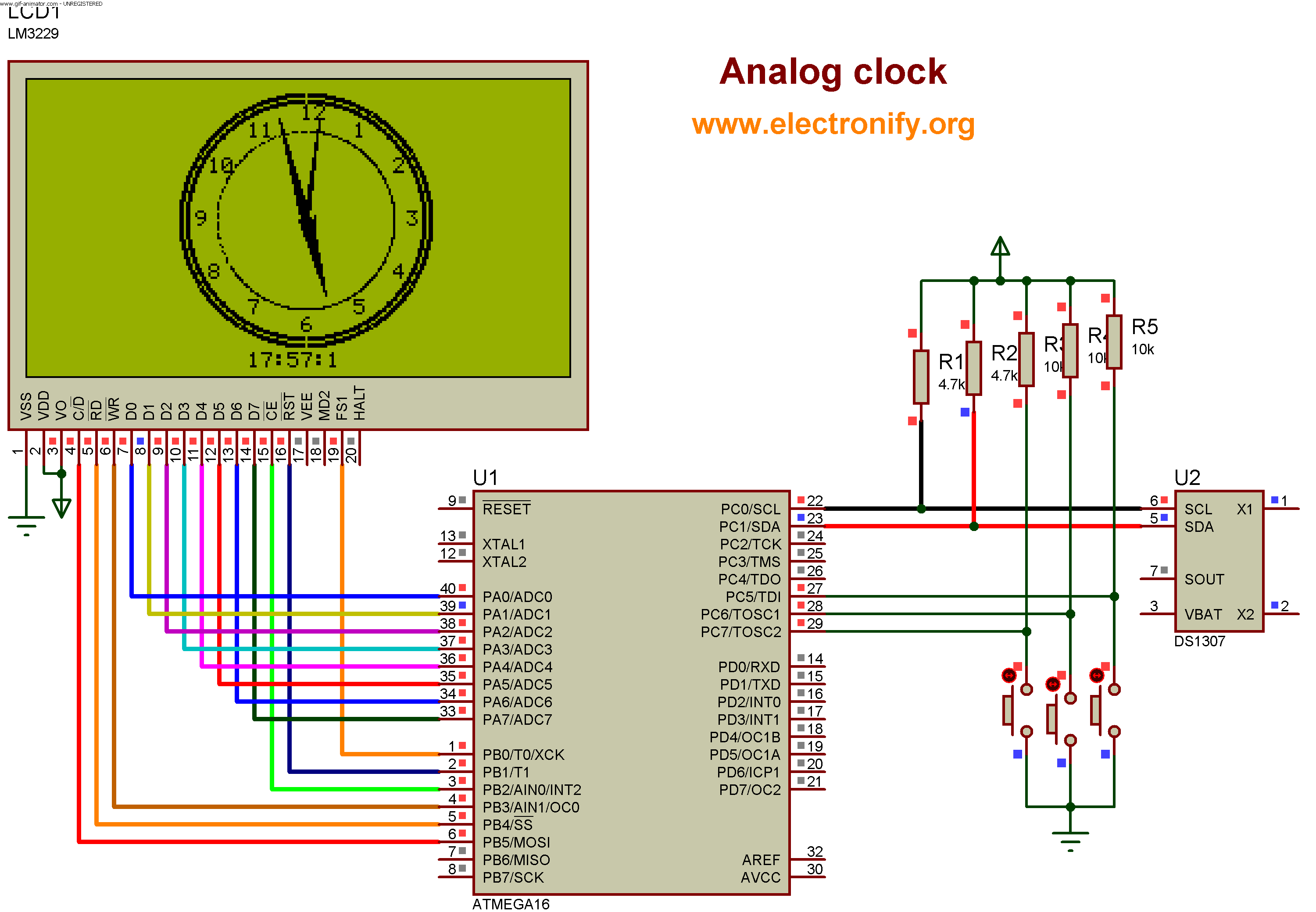 analog clock using atmega16 proteus isis file with code – Electronify