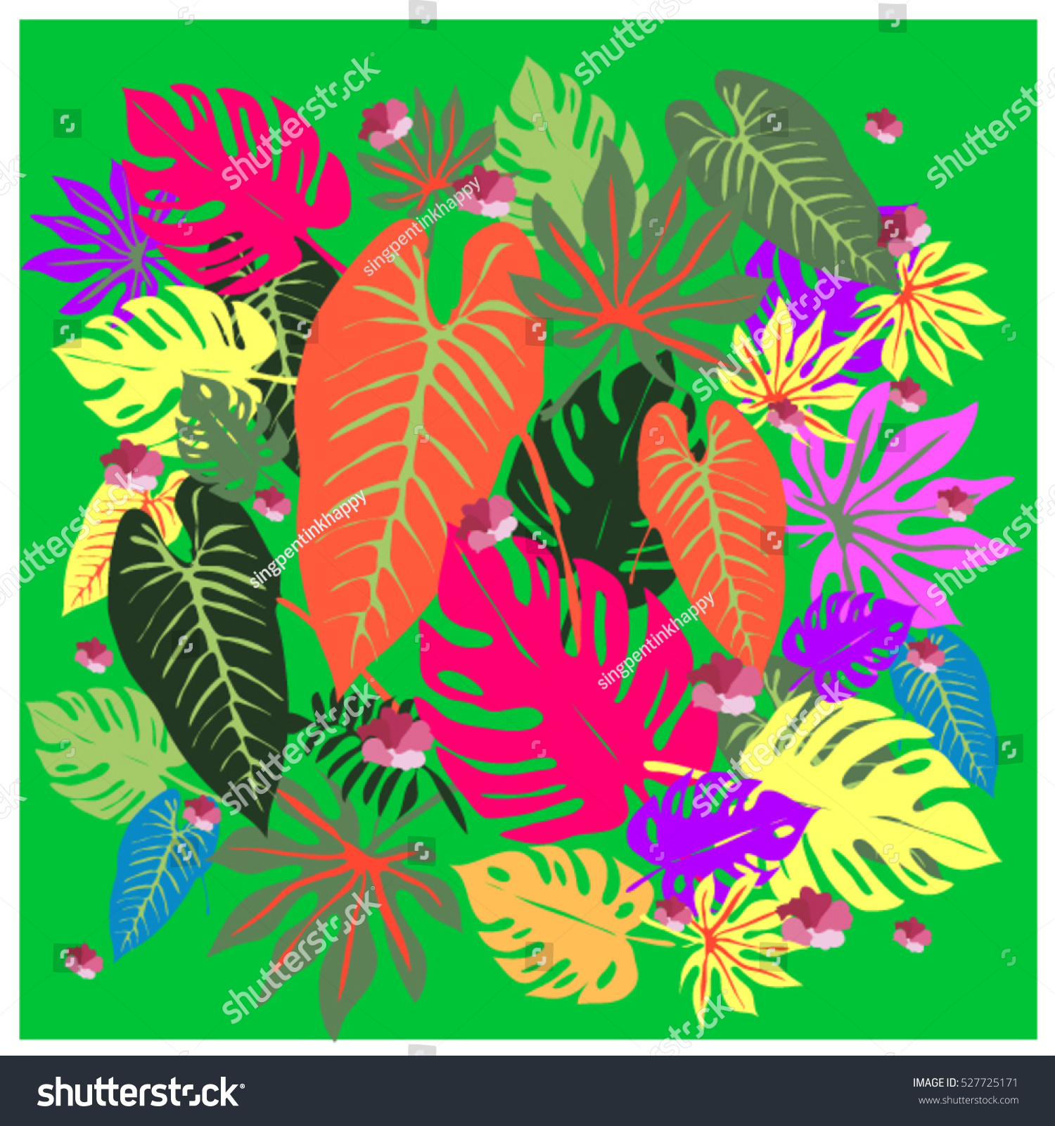 Vector Graphical Tropical Leaves Bright Pattern Stock Vector ...