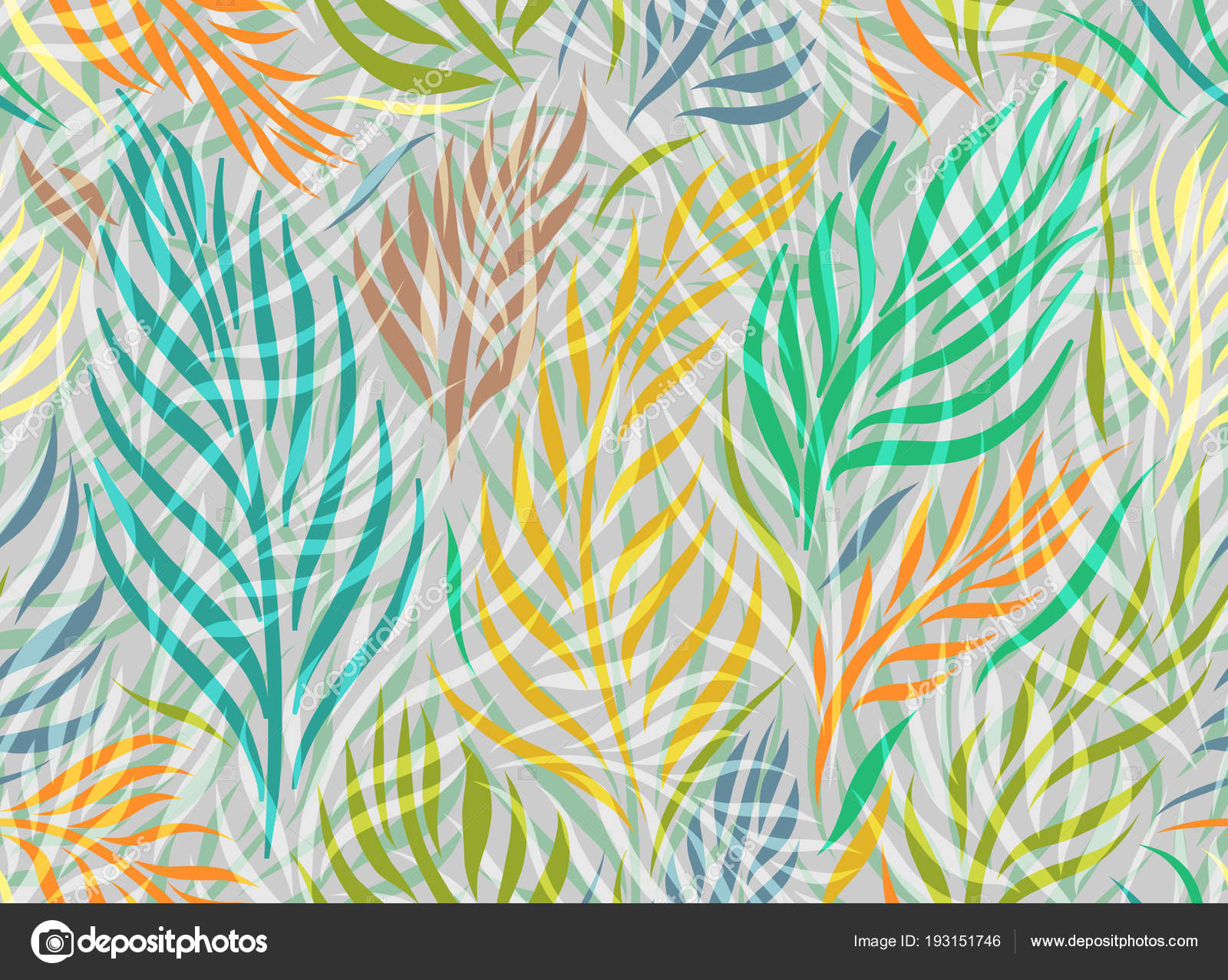 Vector seamless pattern with graphical leaves, colorful botanical ...