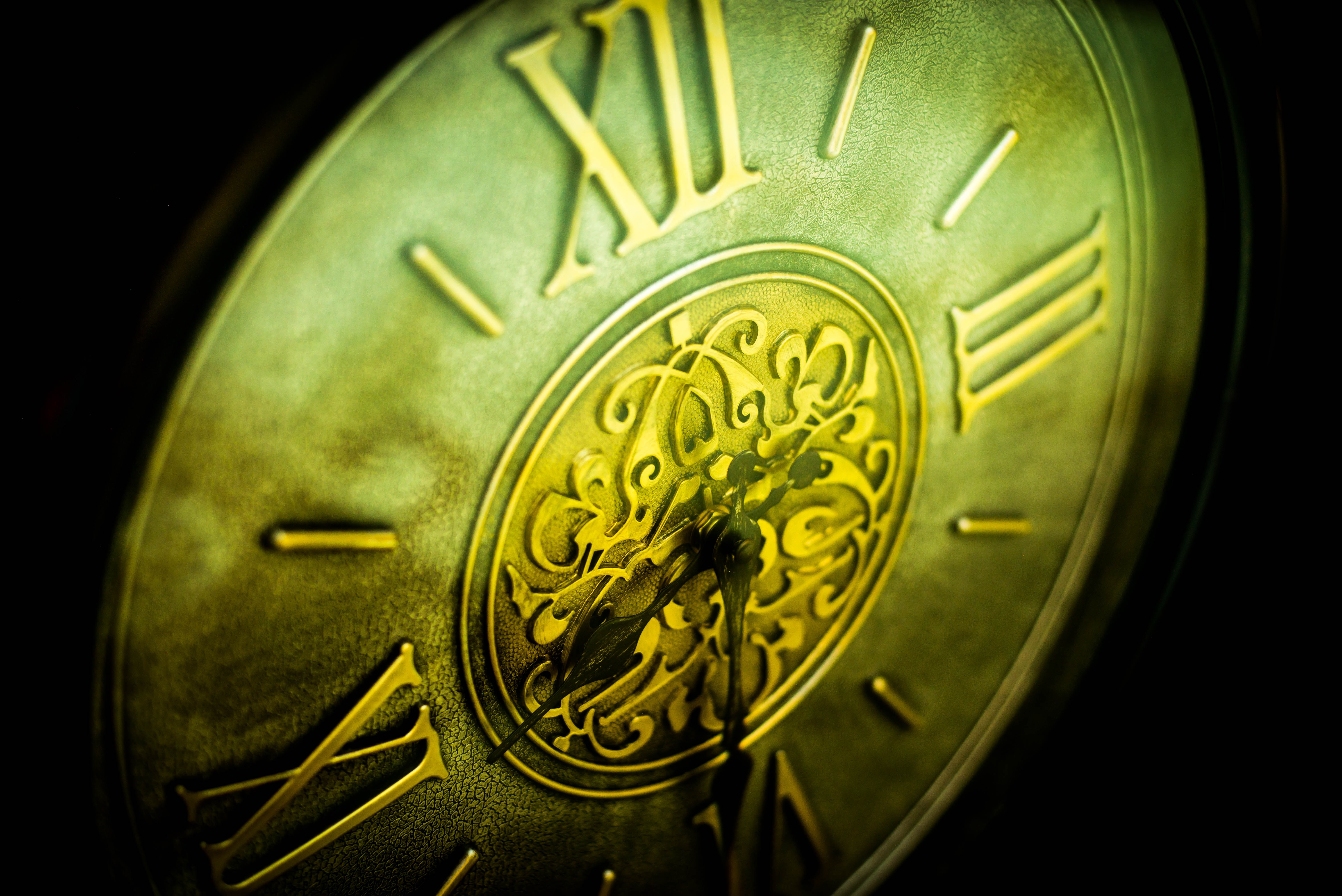 Gray Roman Numeral Clock, Antique, Clock, Clock face, Close-up view, HQ Photo