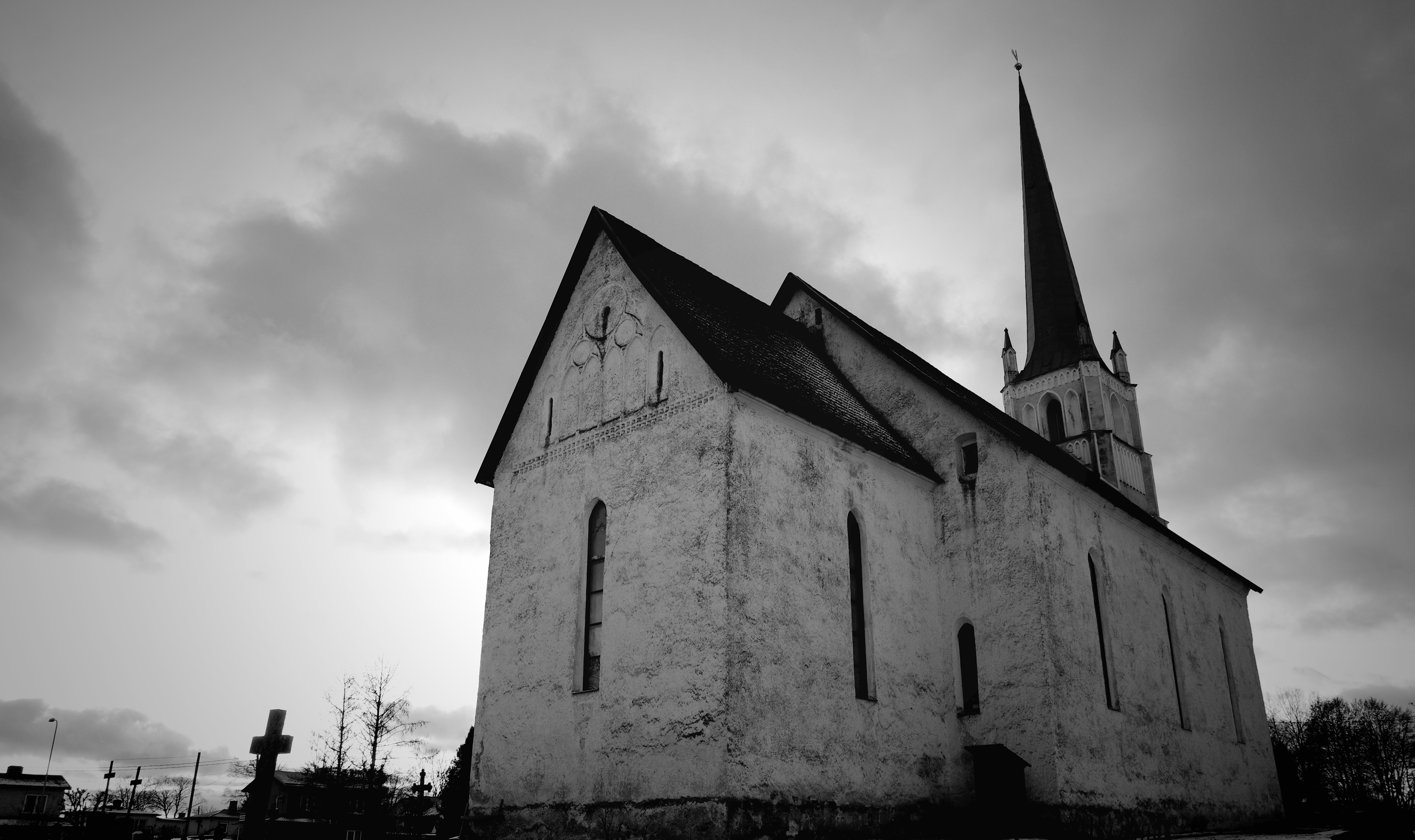 Gray scale photo of church