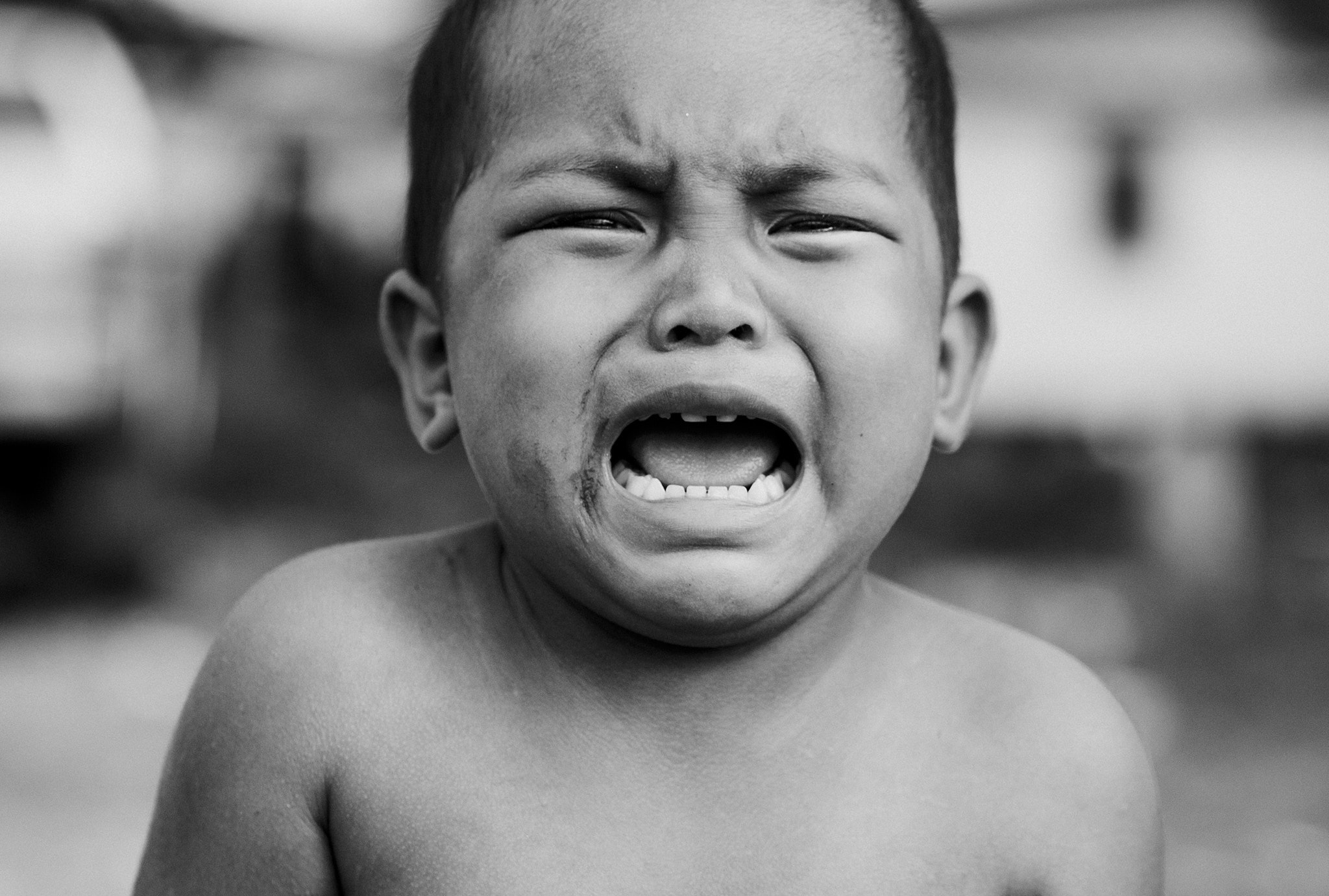 Gray Scale Photo of Crying Topless Boy, Black-and-white, Son, Smile, Shirtless, HQ Photo