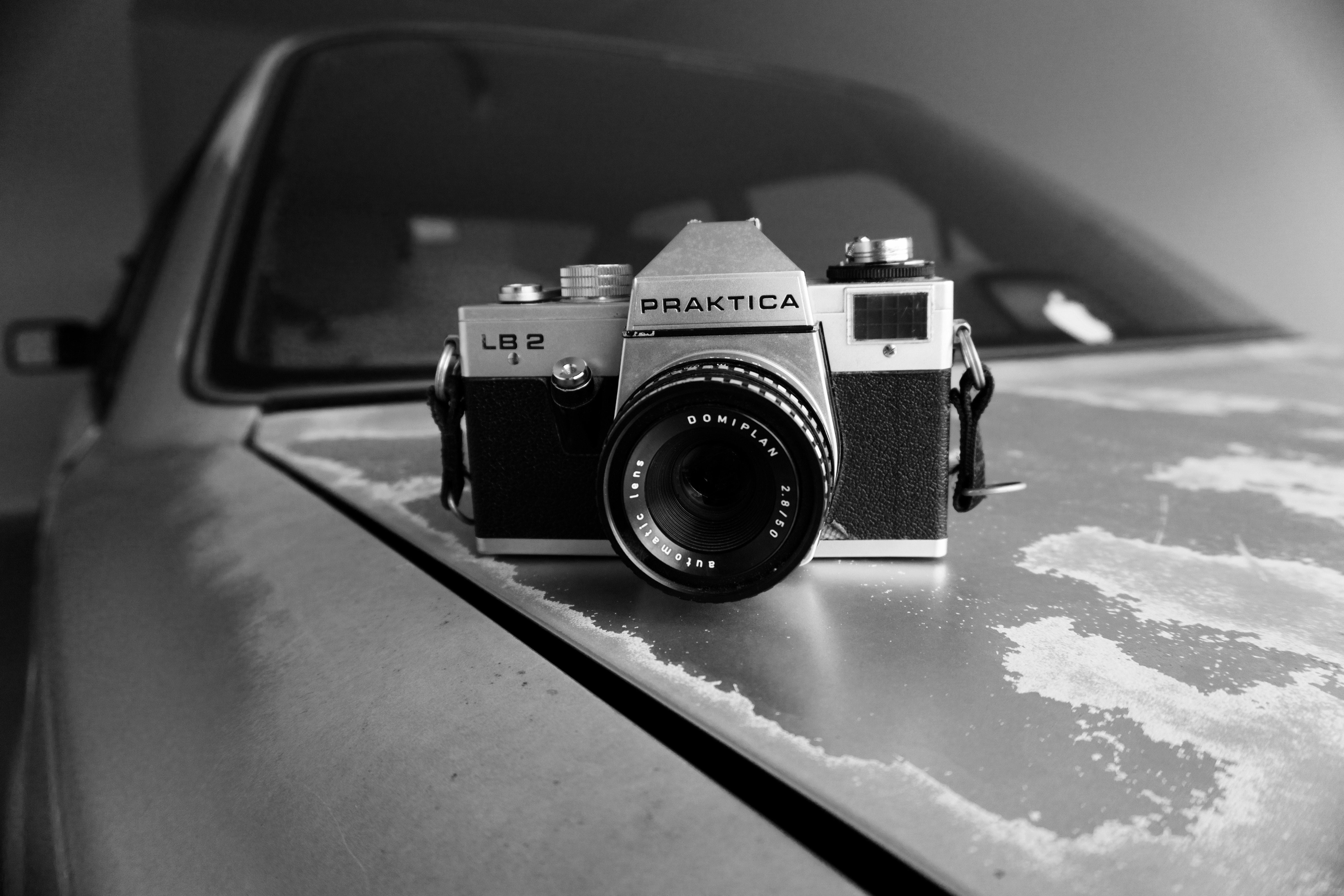 Gray Scale Photography of Silver and Black Praktica Dslr Camera, Analog, Photograph, Vintage, Vehicle, HQ Photo
