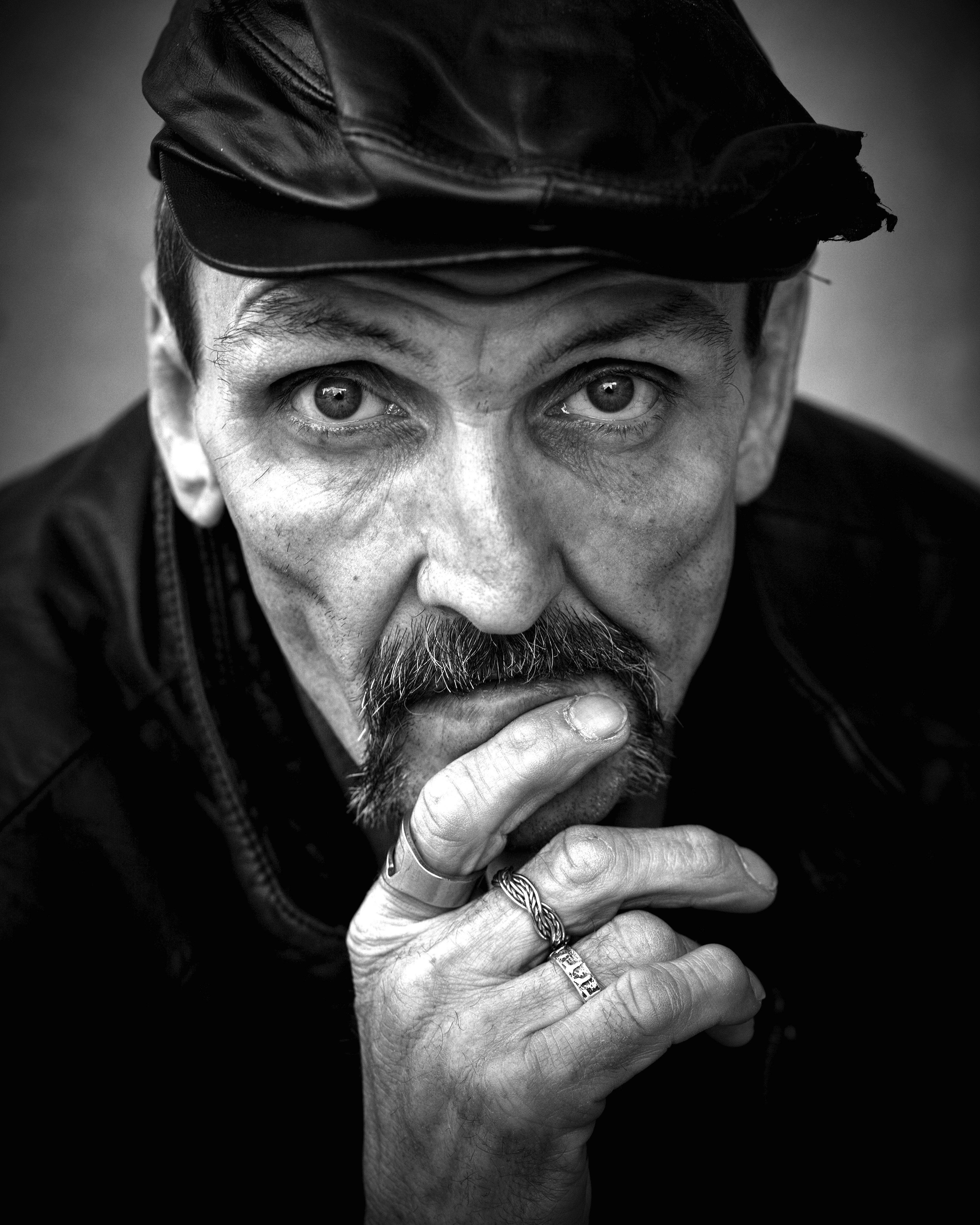 Free picture: man portrait, photo model, old person, hat, grayscale