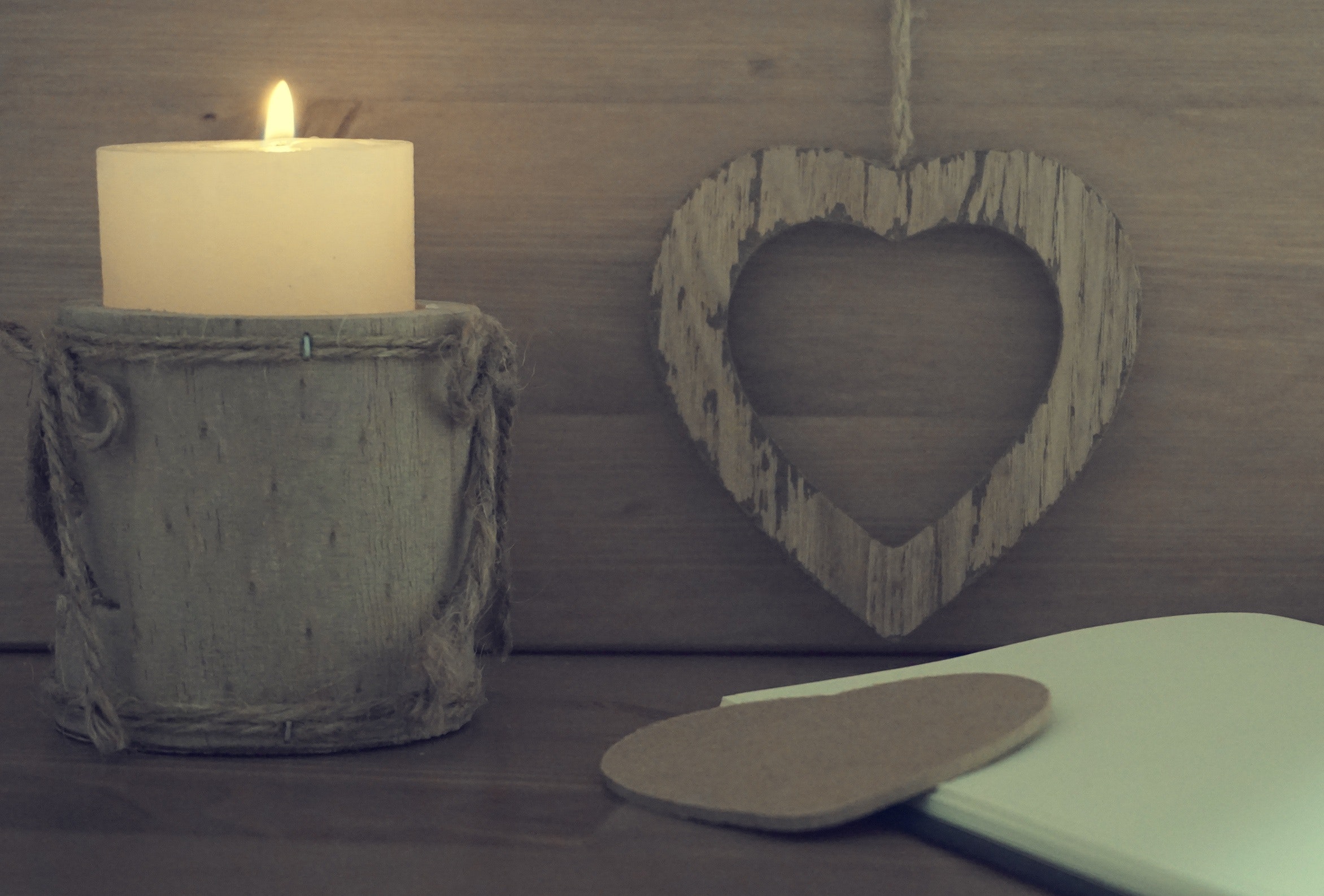 Gray wooden candle holder photo