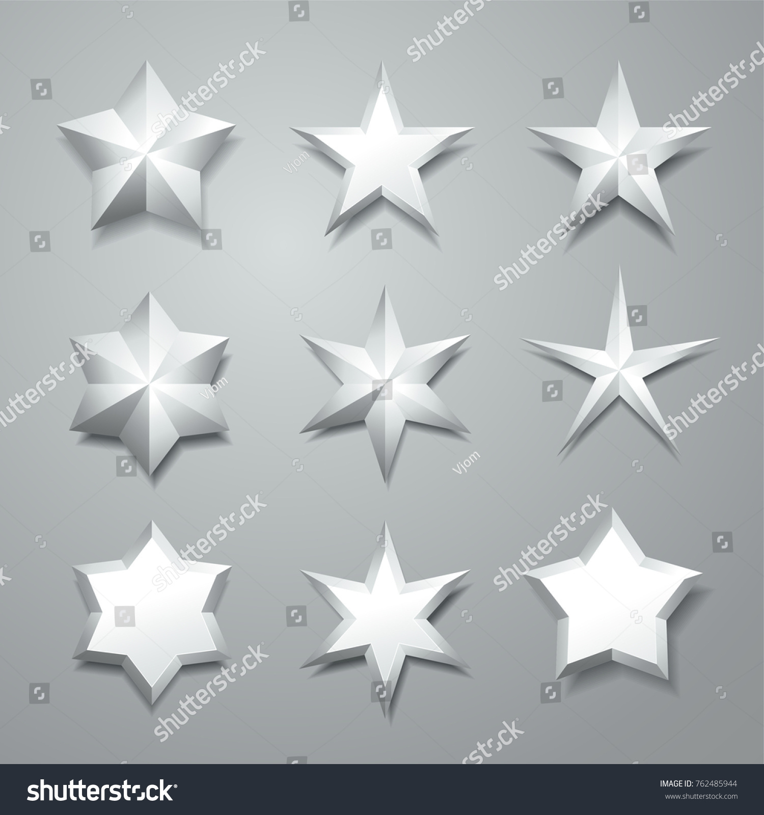 Silver 3d Stars Isolated On Grey Stock Vector 762485944 - Shutterstock