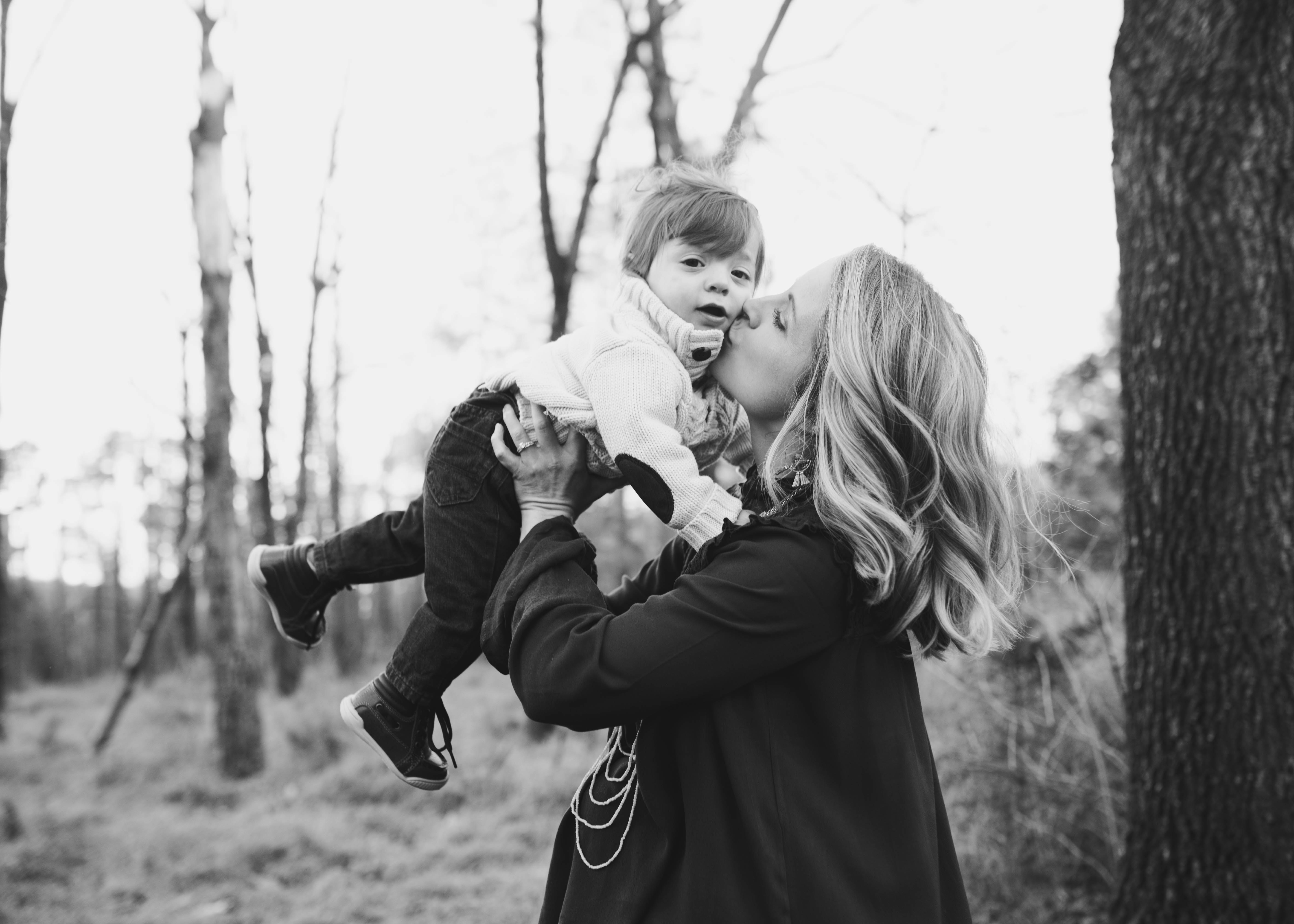 Grayscale Photo Of Woman Kissing Toddler On Cheek, Affection, Mom, Woman, Wear, HQ Photo