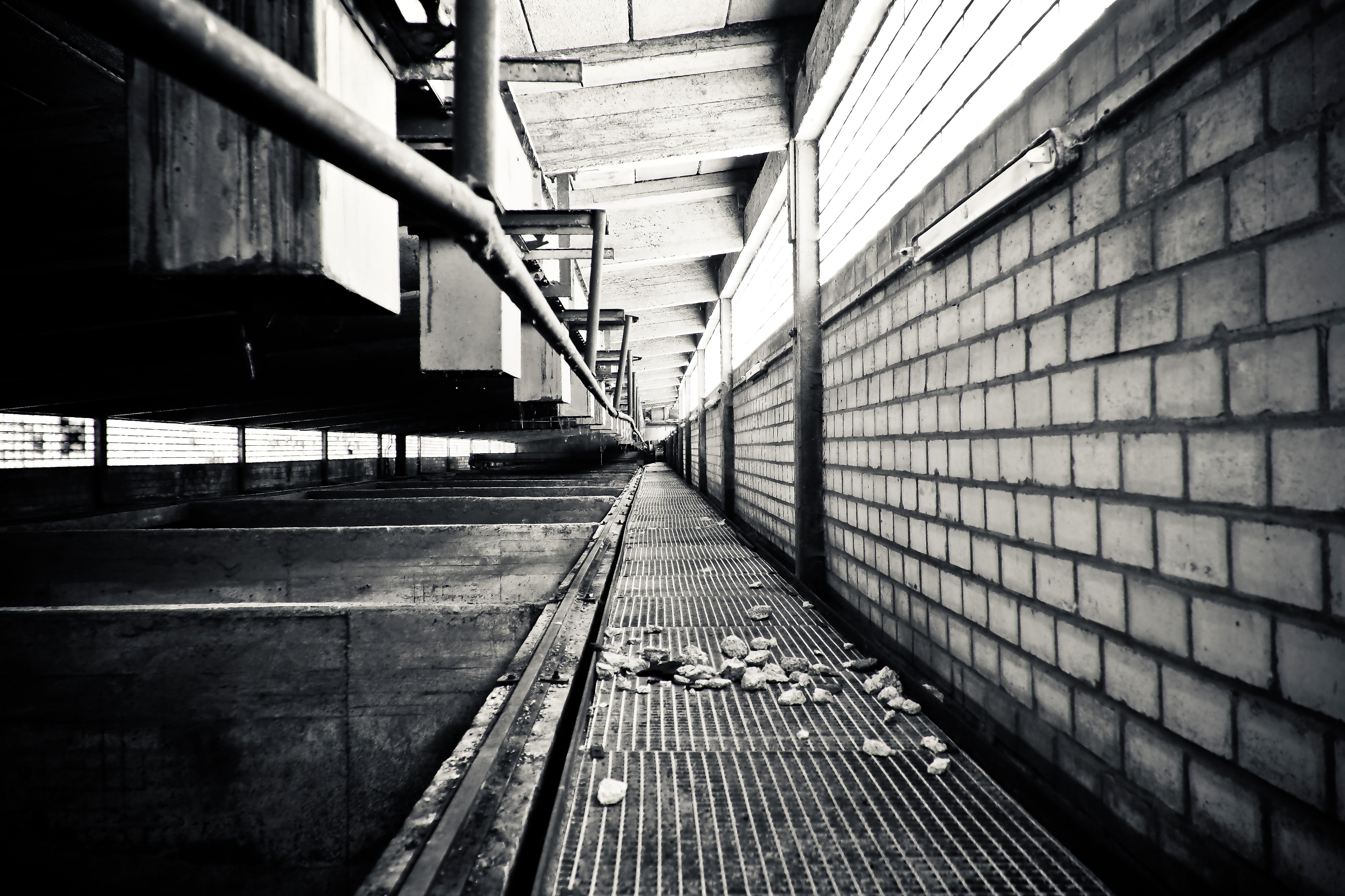 Grayscale Photography of a Pathway, Abandoned, Light, Weird, Urban, HQ Photo