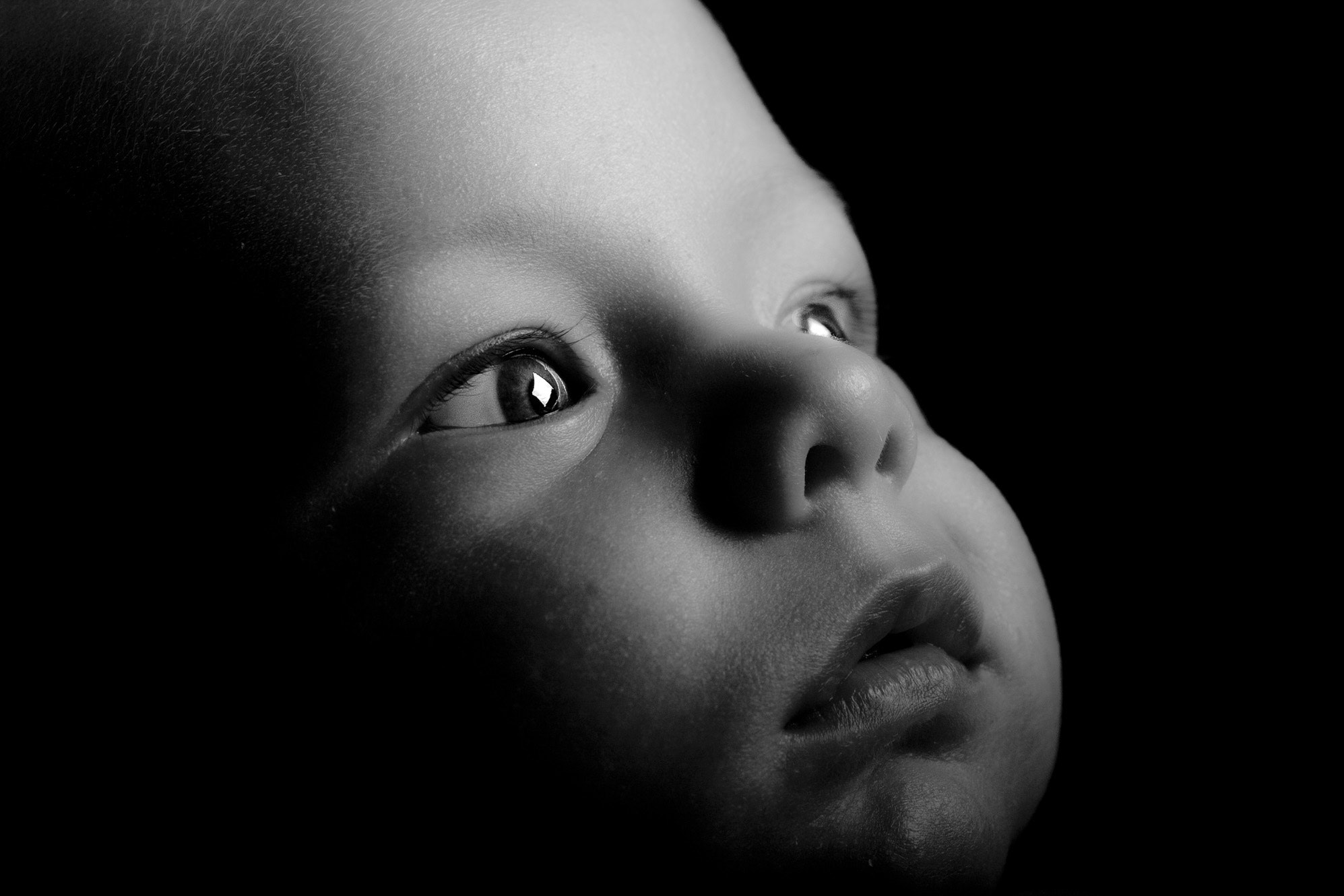 Grayscale photography of baby face
