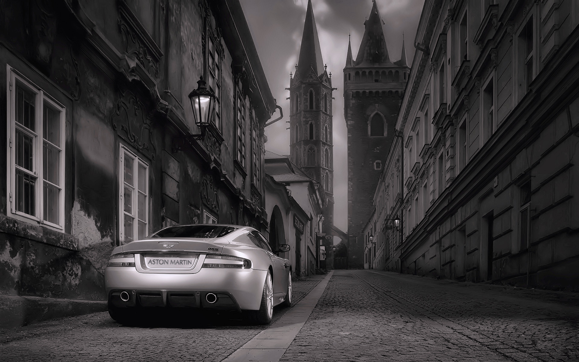 cityscapes cars Aston Martin architecture buildings grayscale ...