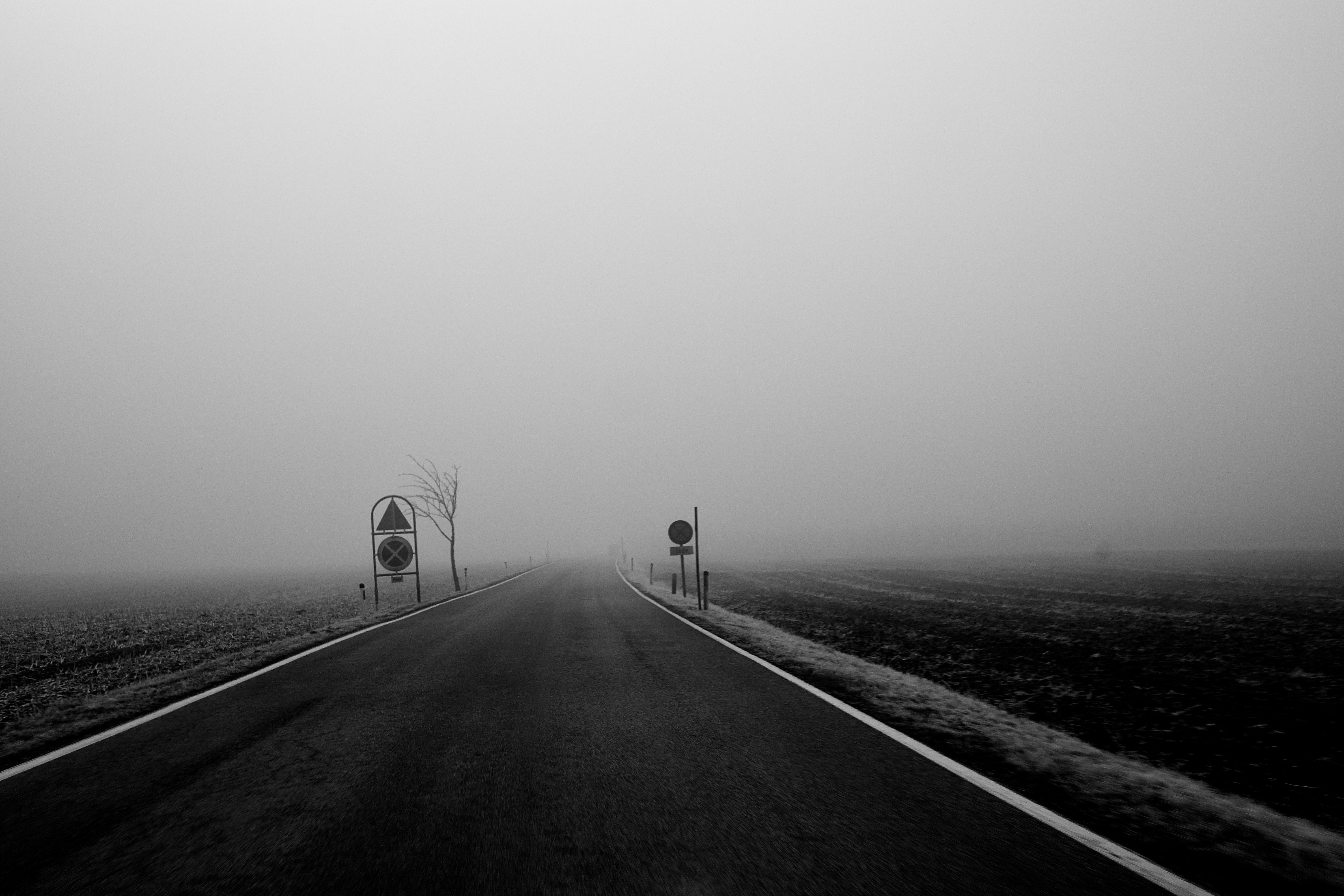 Grayscale photography of road
