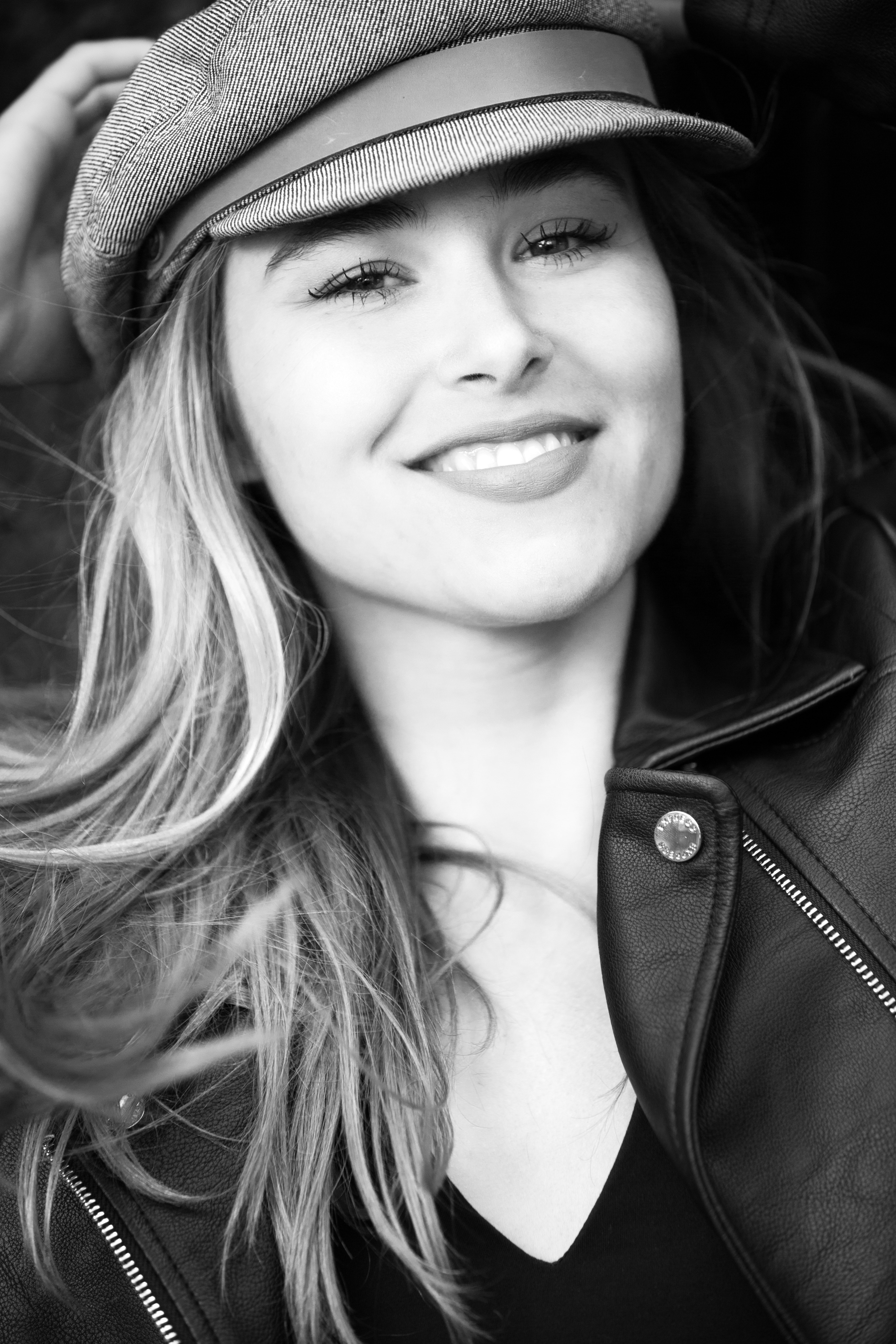 Grayscale Photography of Woman Wearing Hat, Hat, Woman, Wear, Smiling, HQ Photo