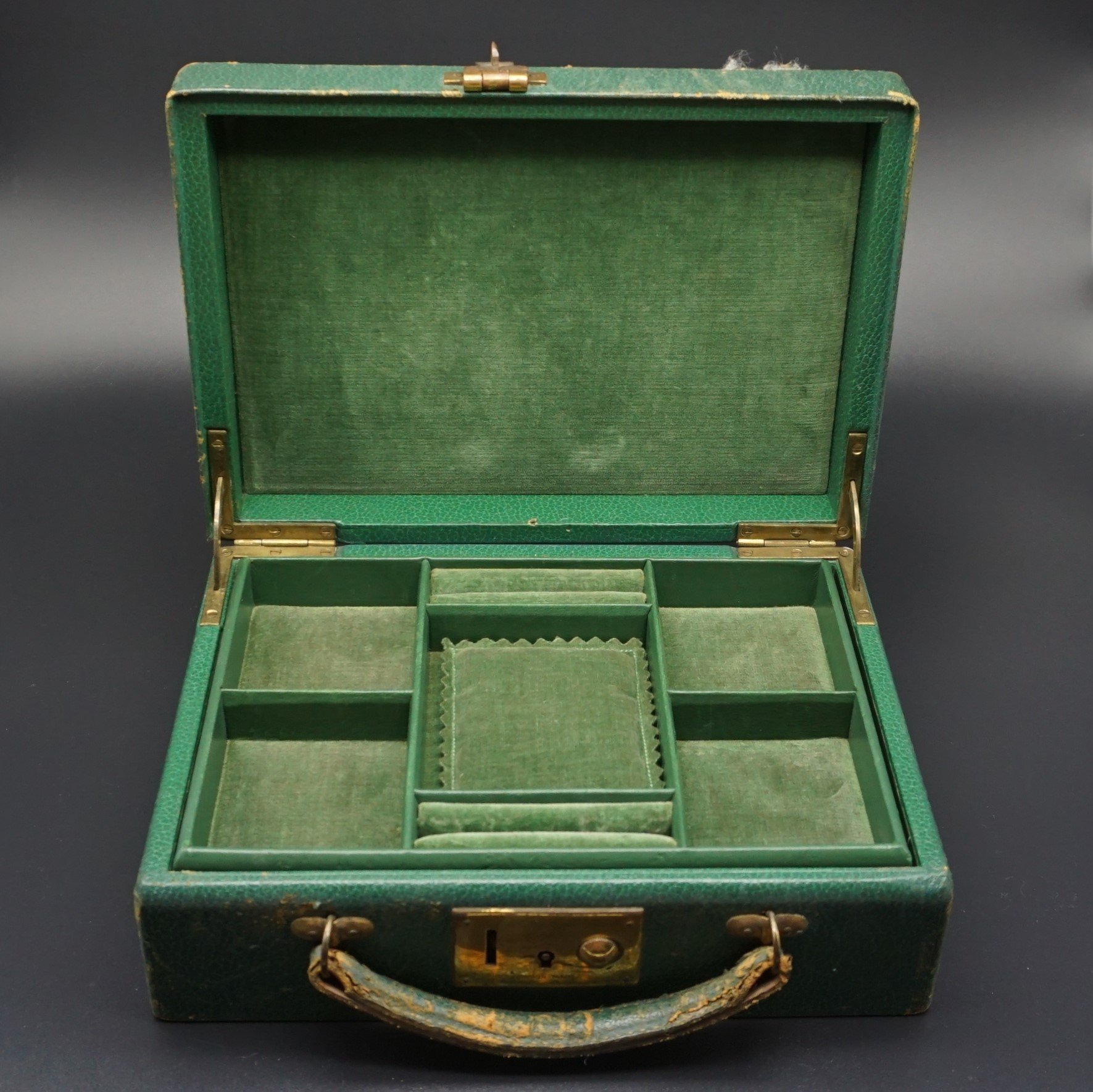 Vintage Green Leather Jewelry Box with Velvet Lining and Removable ...