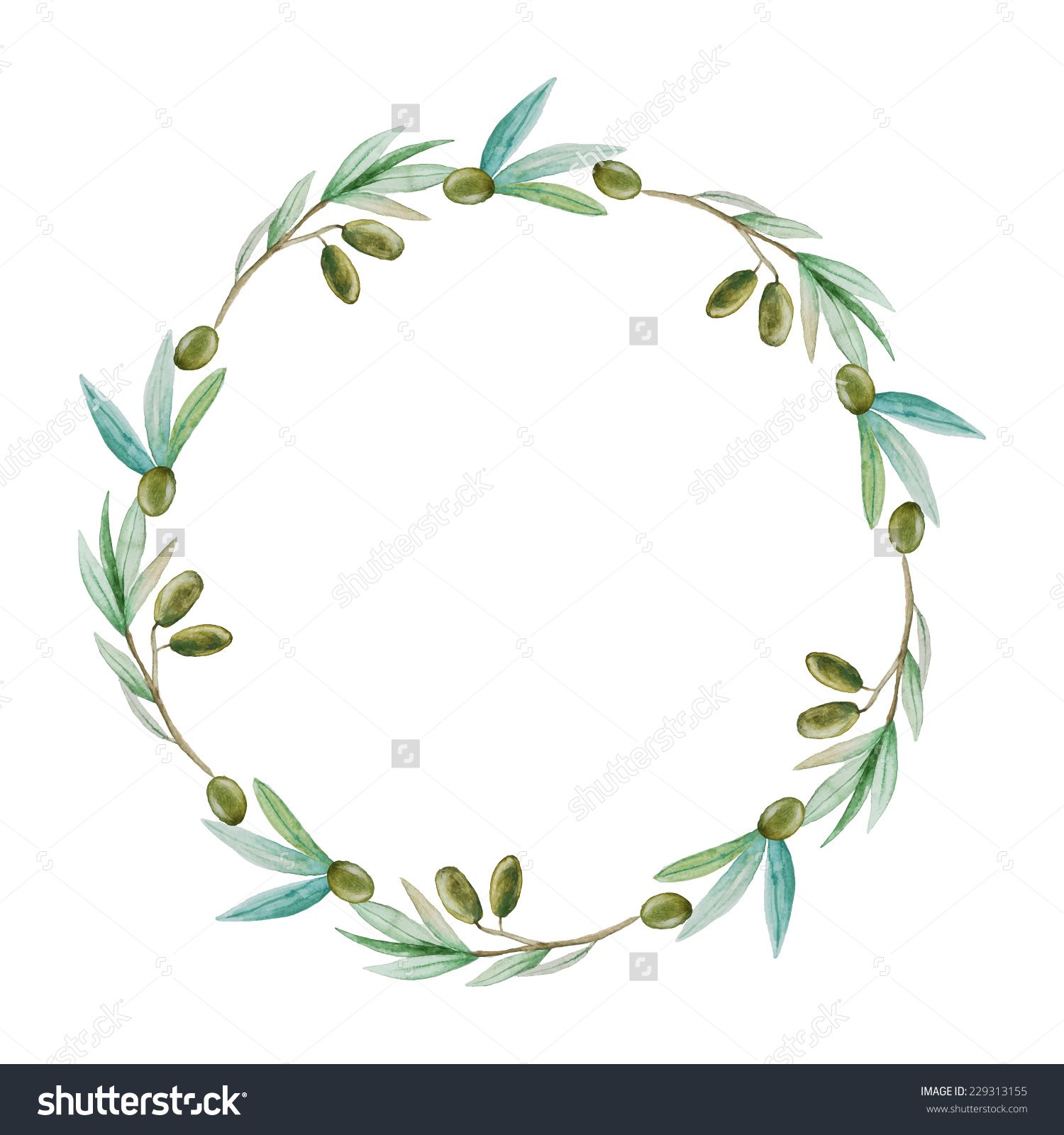 Watercolor Olive Branch Wreath. Hand Drawn Natural Vector Frame ...