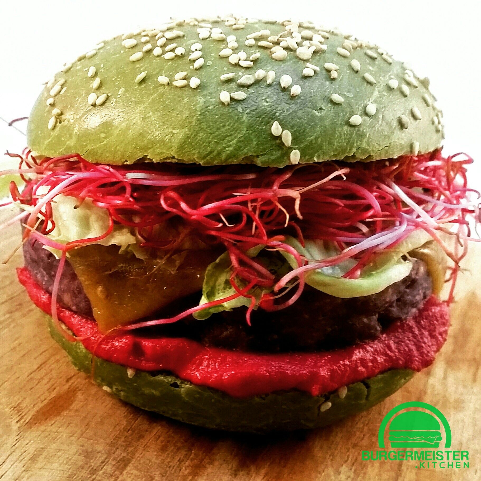 The monster Green burger bun (colored with spinach), veggie blue ...
