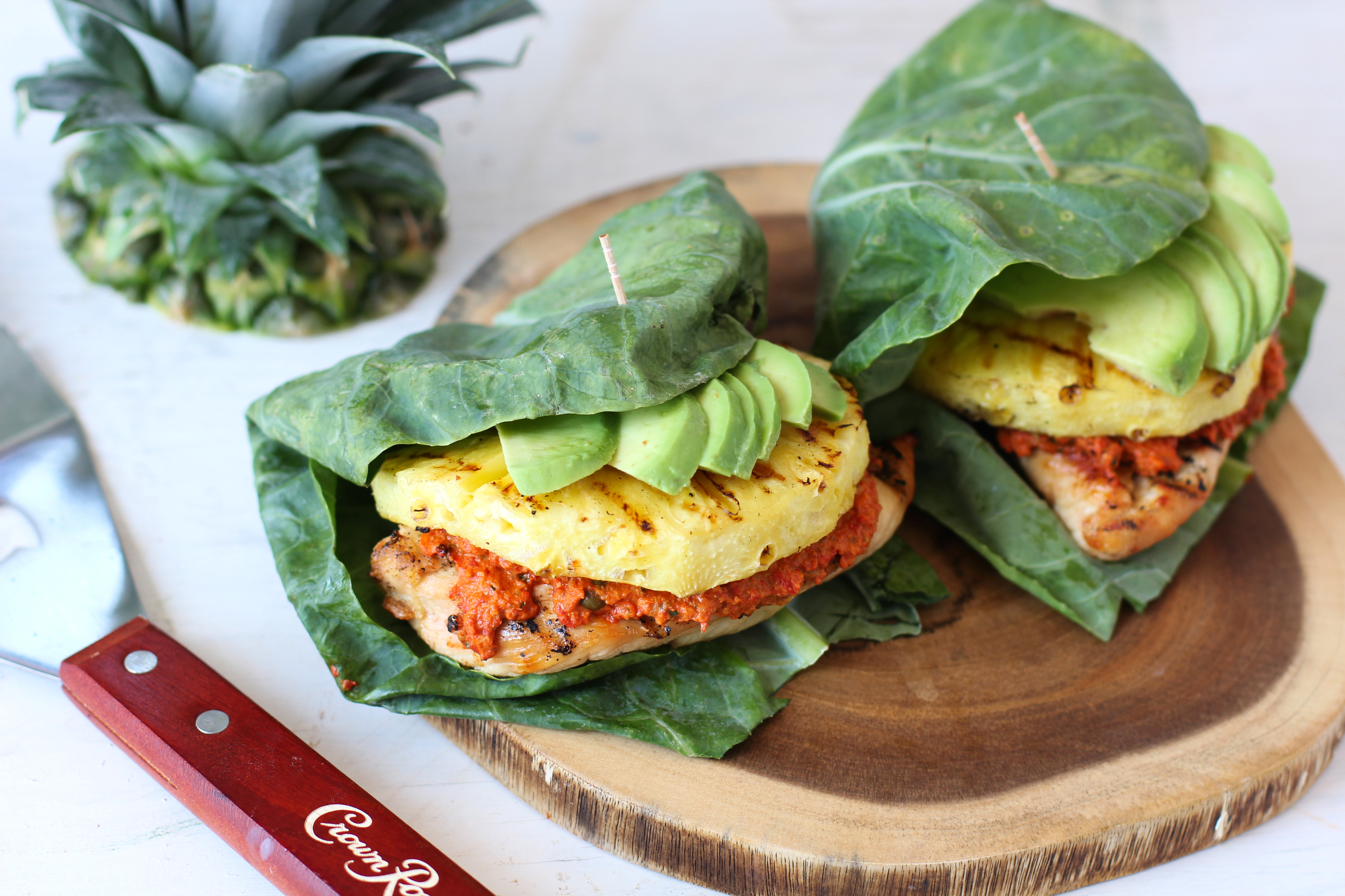 Grilled Chicken & Pineapple Burgers with Roasted Red Pepper Walnut ...
