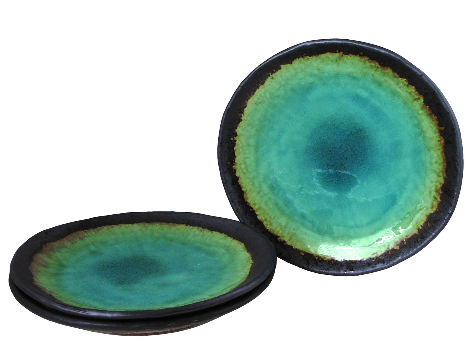Turquoise Sky and Earth Japanese Ceramic Dishes Set for Three