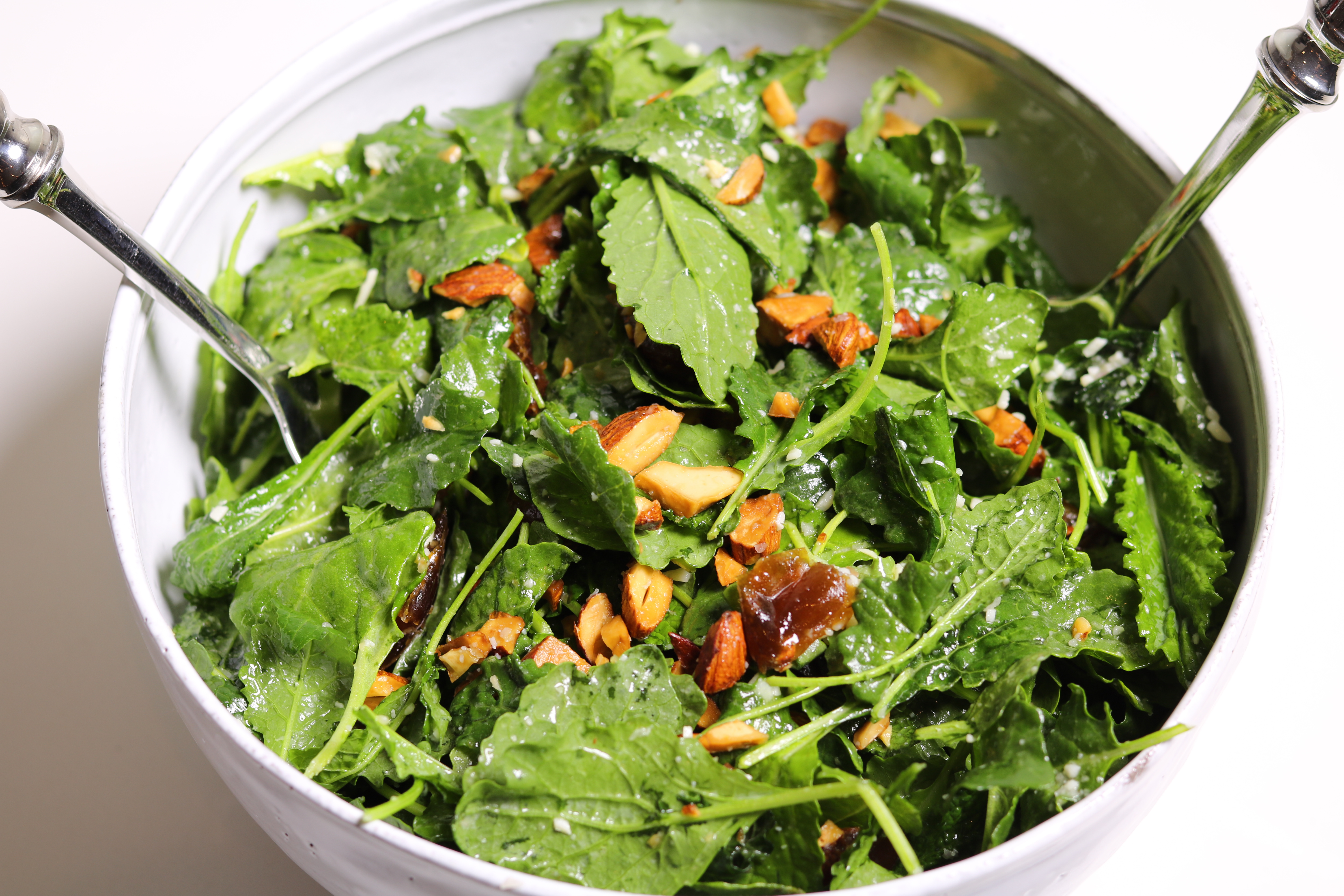 Baby Kale Salad with Dates, Roasted Almonds and a Lemon Parmesan ...