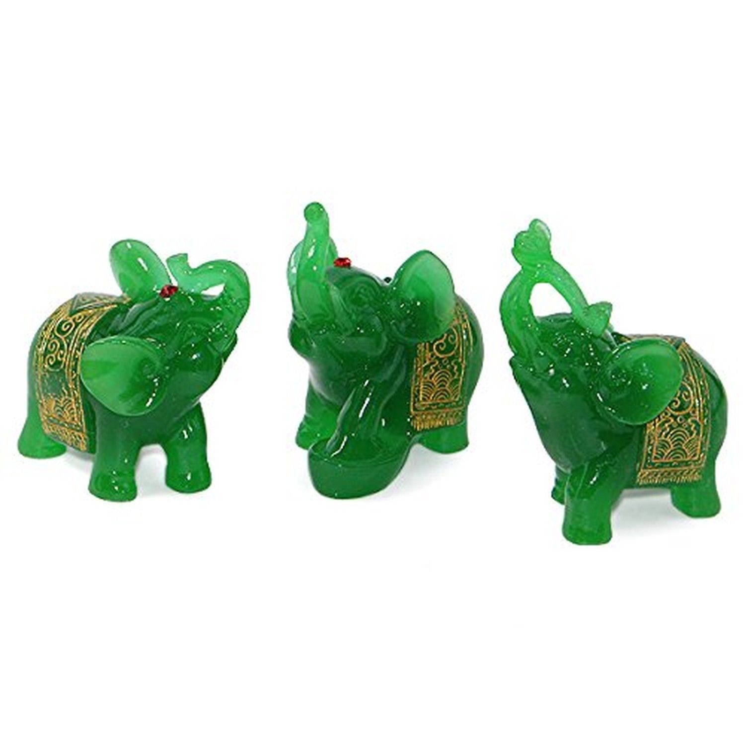 Feng Shui Set of 3 Jade Green Elephant Statues Wealth Lucky ...