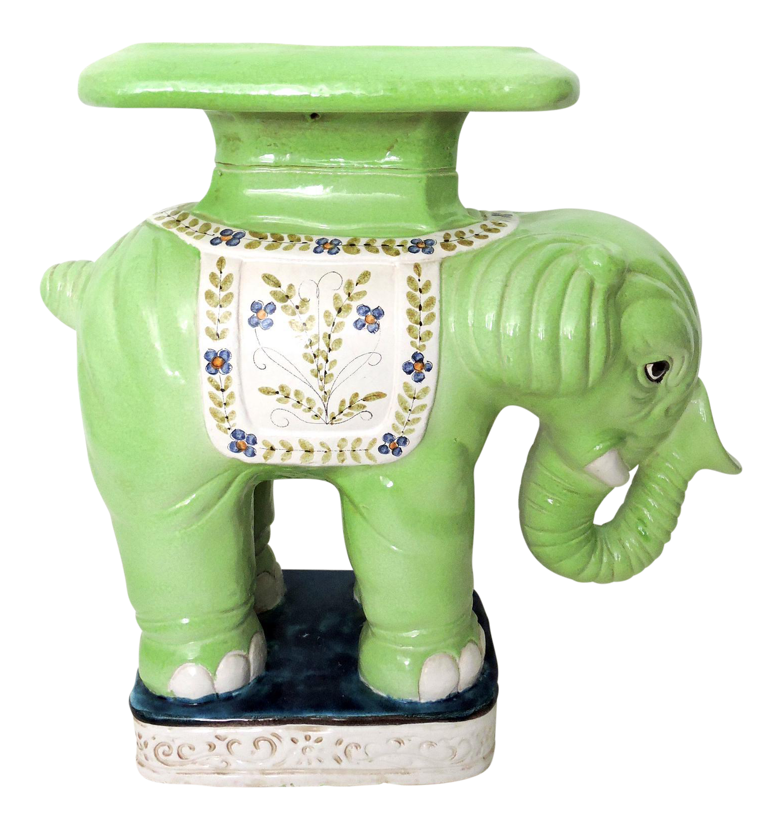 Ceramic Lime Green Elephant Stand/Side Table | Chairish