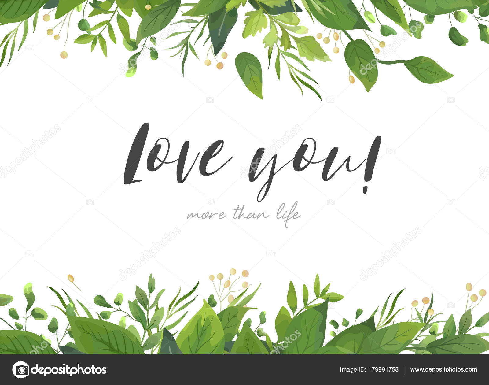 Vector card floral design with green watercolor fern leaves tropical ...