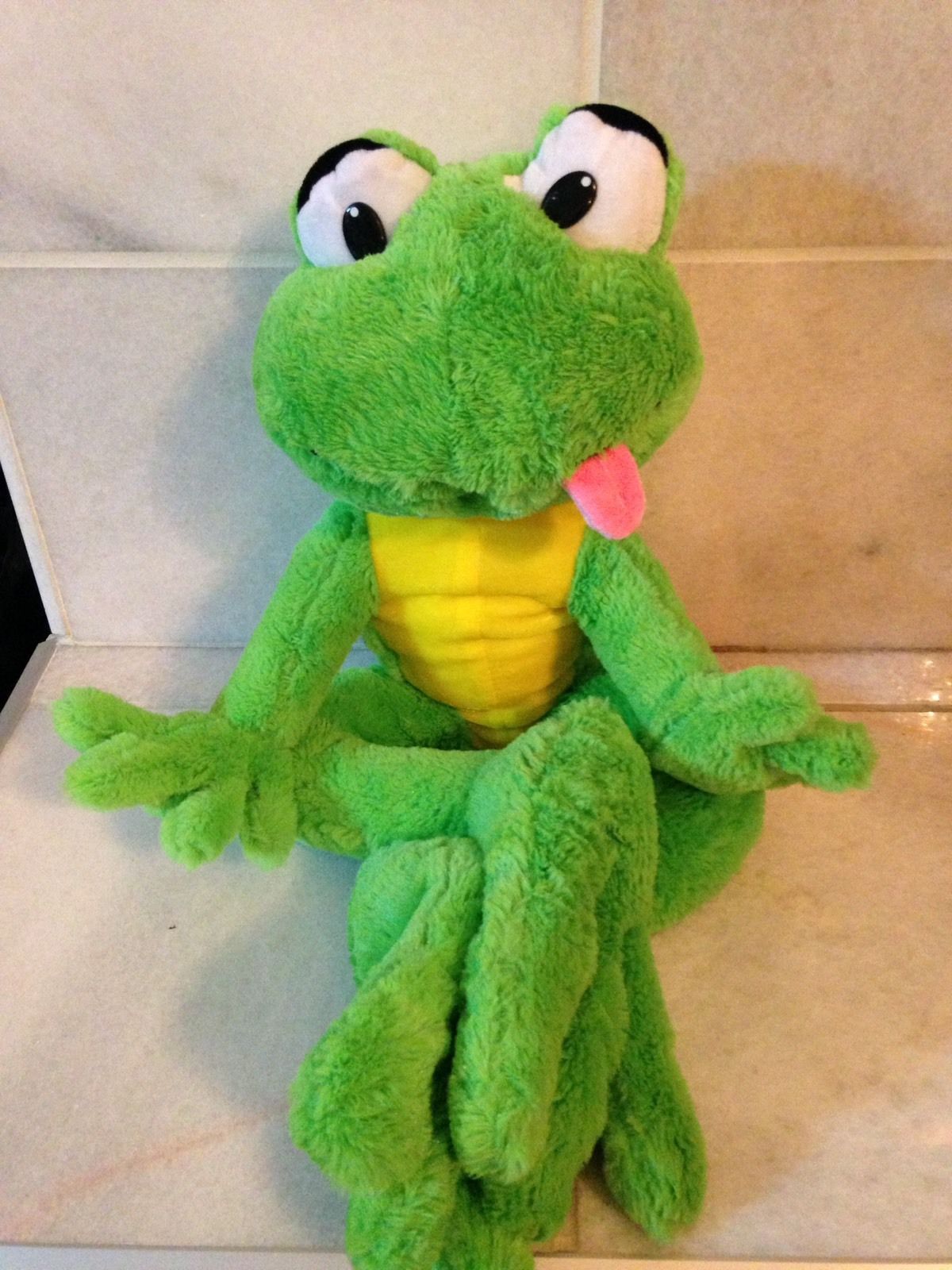 LARGE STUFFED Frog Ideal Toys Direct Plush Green Yellow Belly Soft ...
