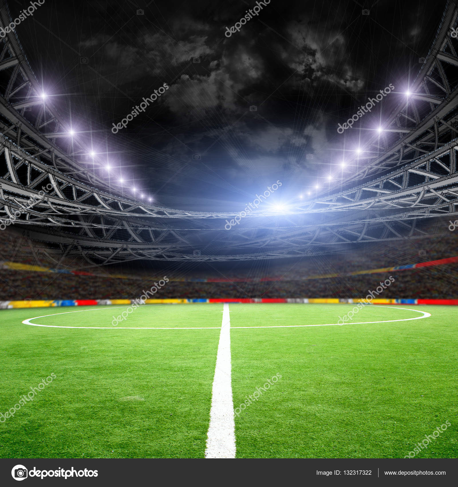 Soccer field with green grass and lights — Stock Photo © jonson ...