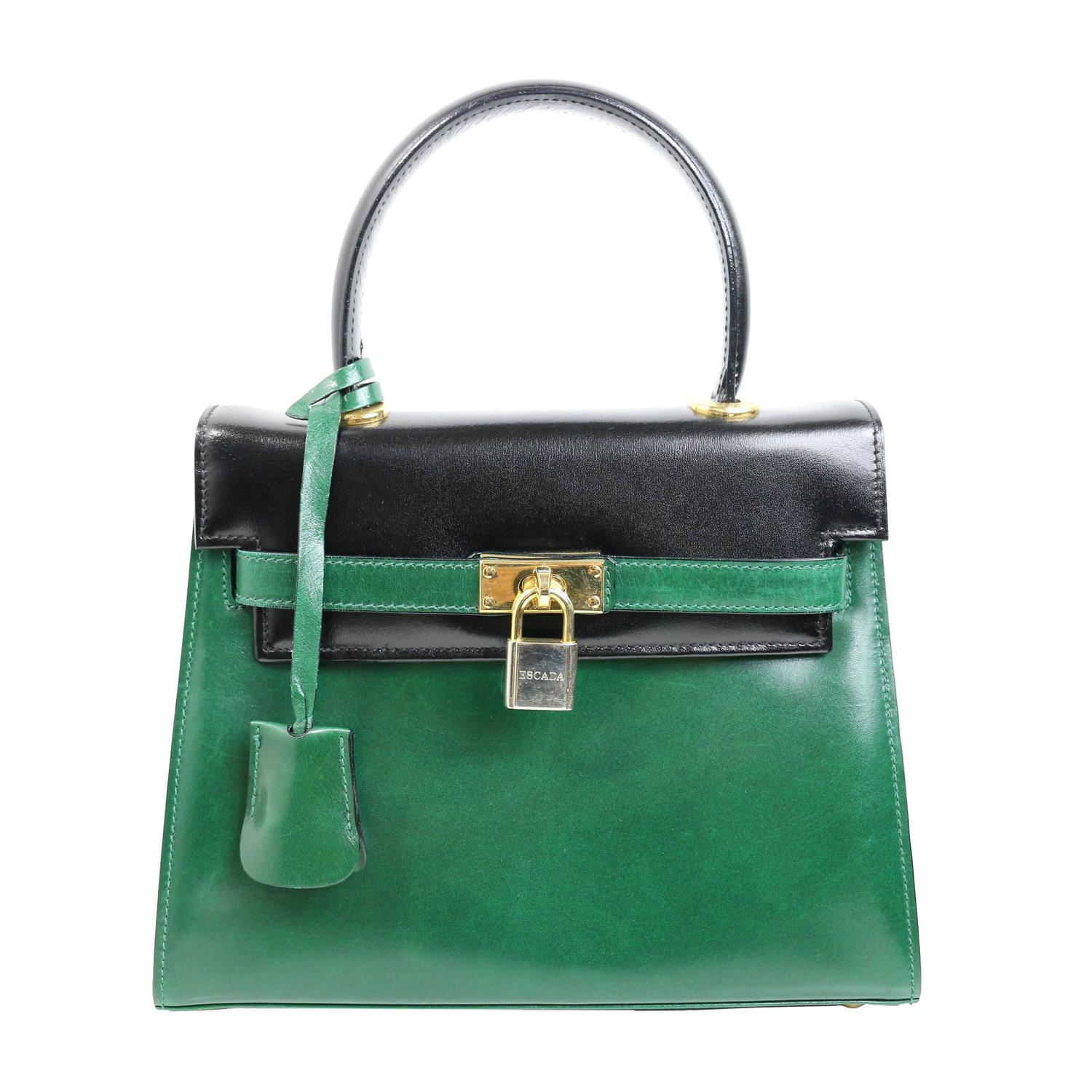 Escada Green and Black Patent Leather Handbag For Sale at 1stdibs