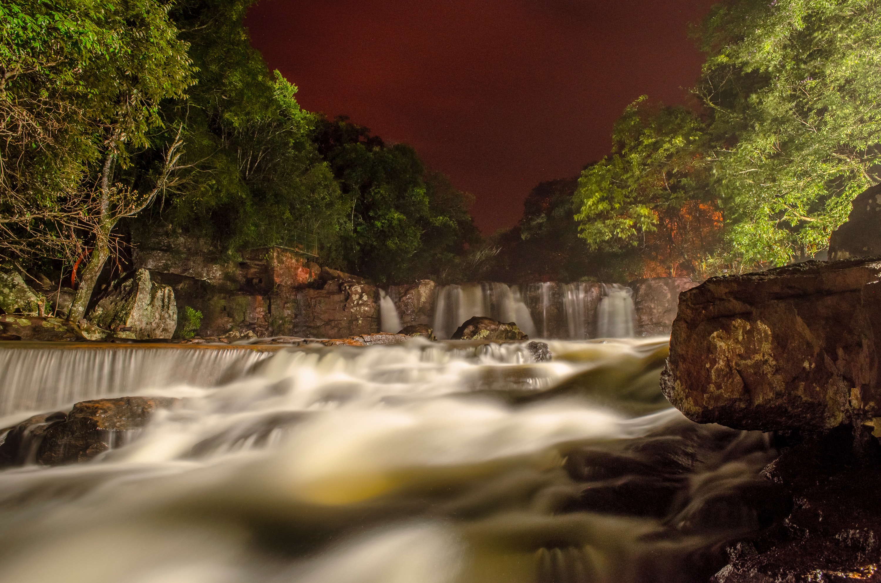 Green Leaf Trees Near the Flowing Water Fall, Cascade, Dark, Landscape, Nature, HQ Photo