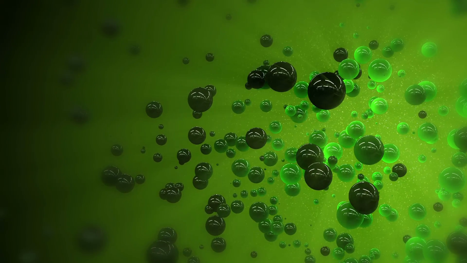Abstract green organic liquid or glass bubble particles evolving ...