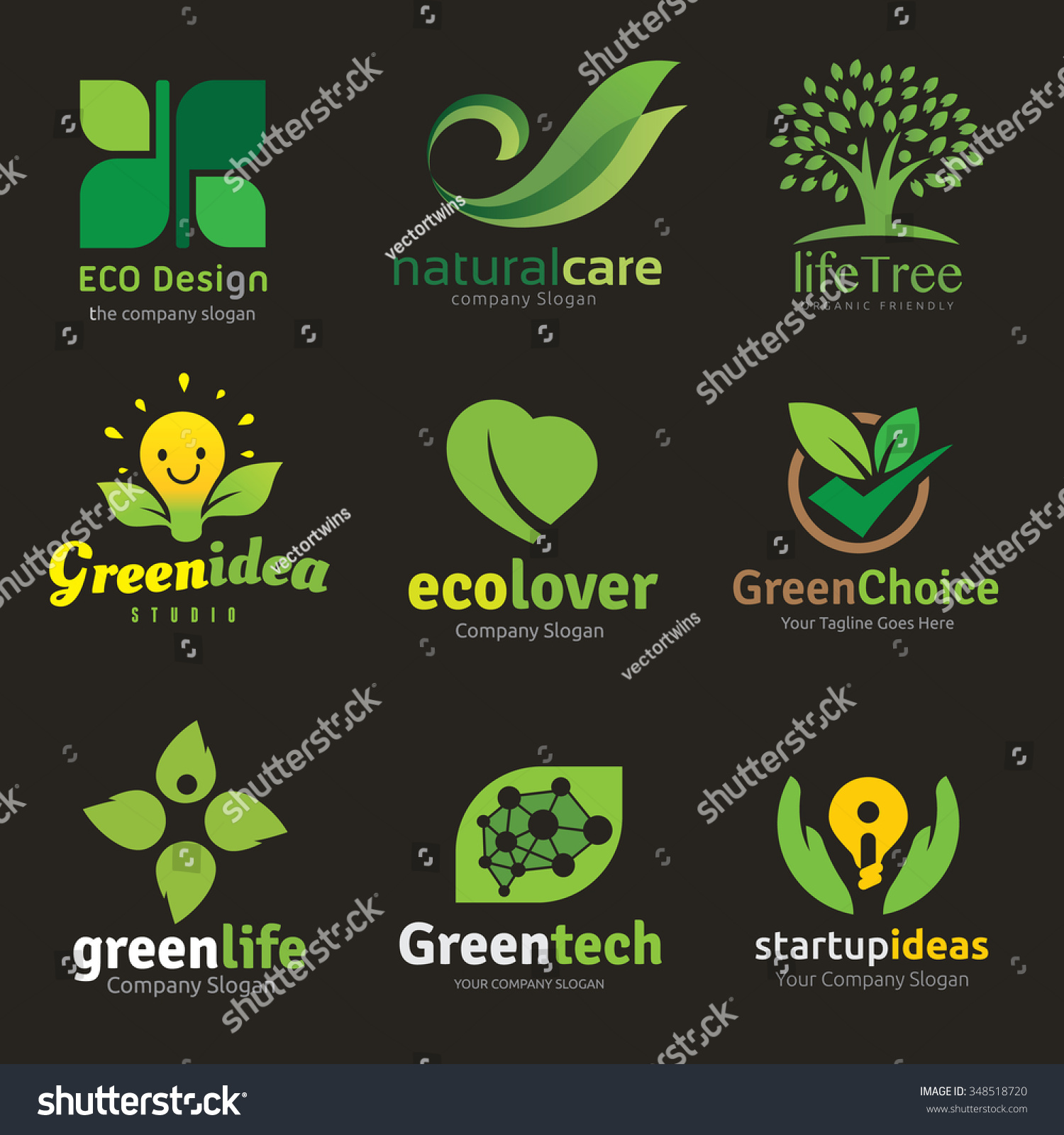 Green Eco People Logo Set Stock Vector 348518720 - Shutterstock