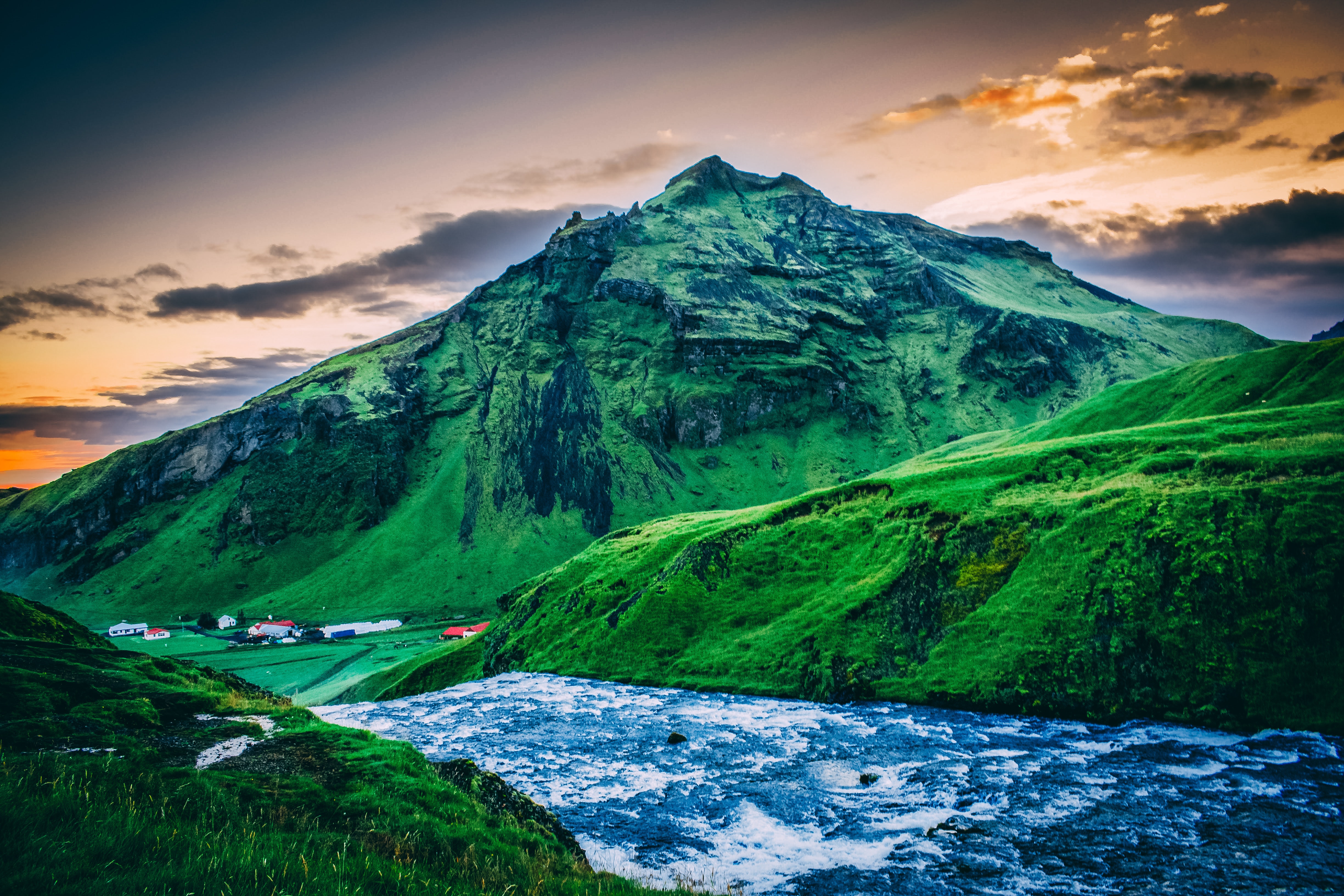 Green Mountains, Dawn, Dusk, Iceland, Landscape, HQ Photo