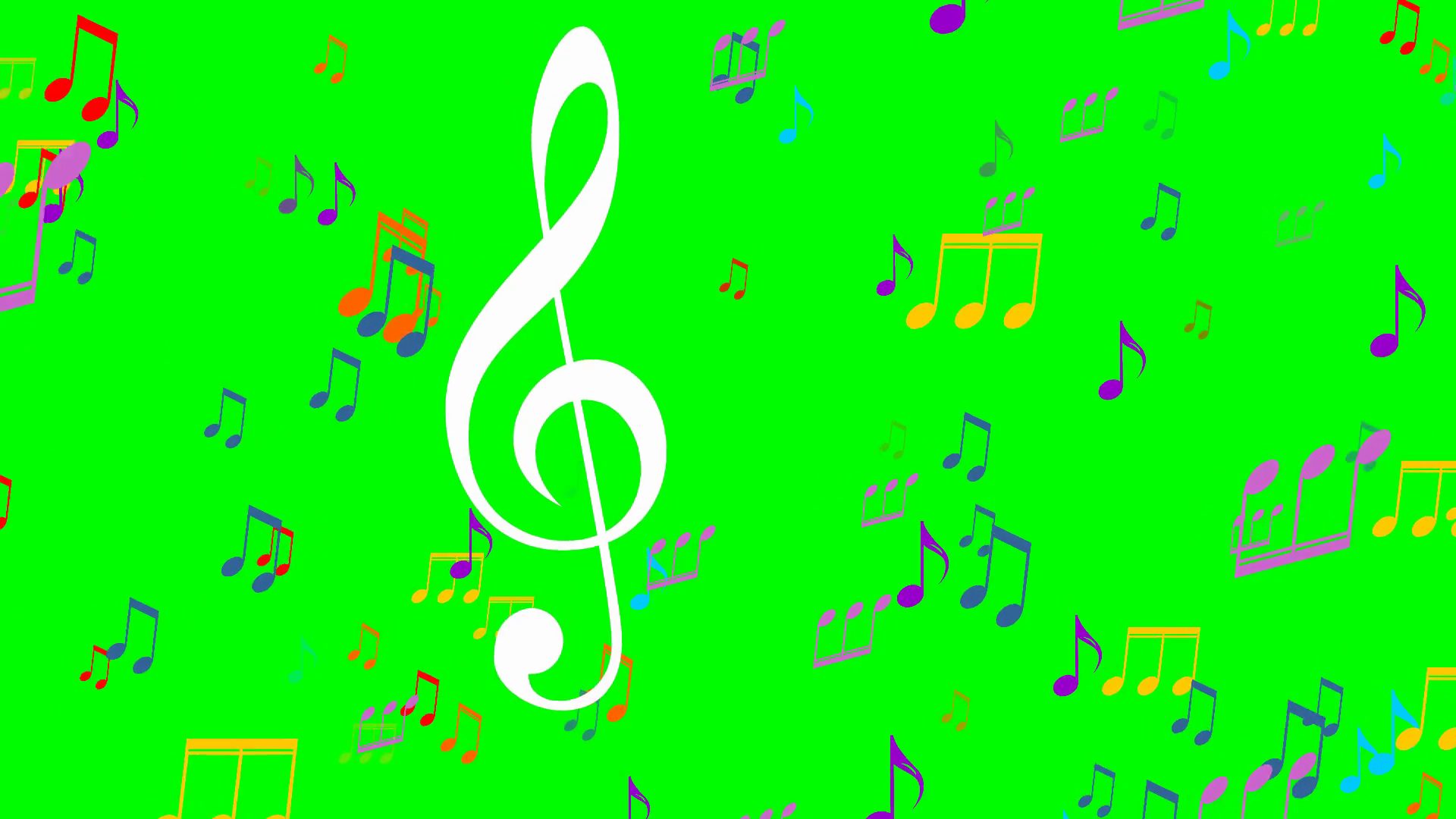 Colored music animation on green screen. Flying colorful music notes ...