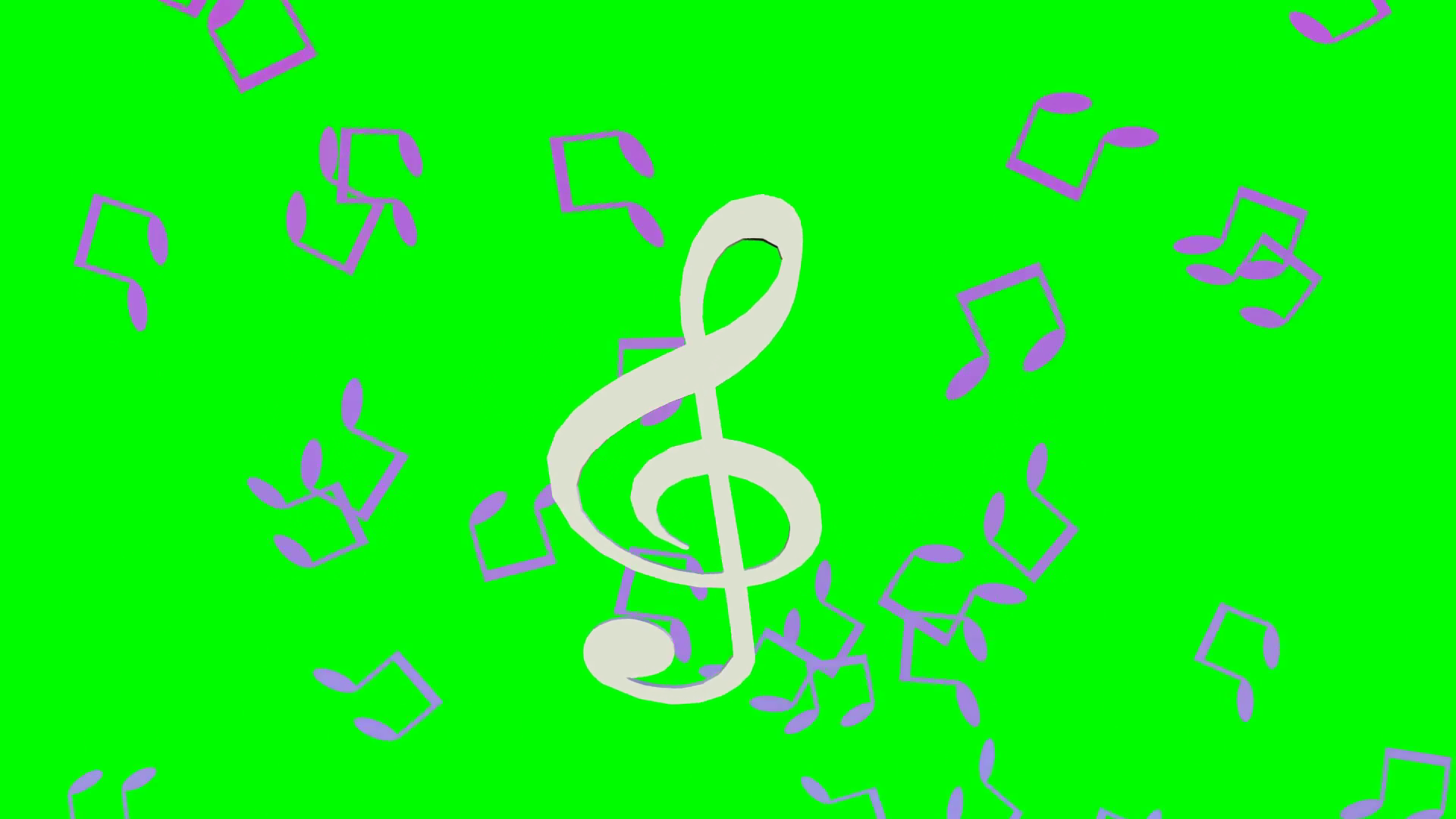 Music animation with treble clef swinging on green screen, flying ...