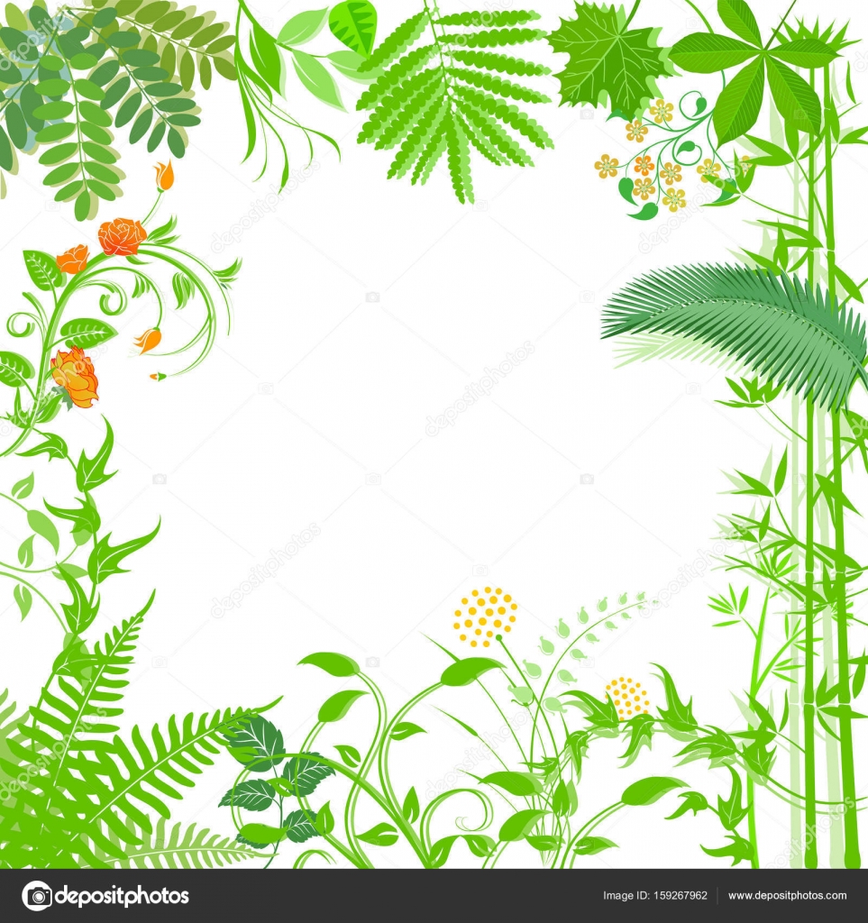 Background with green plants and flowers illustration — Stock Vector ...