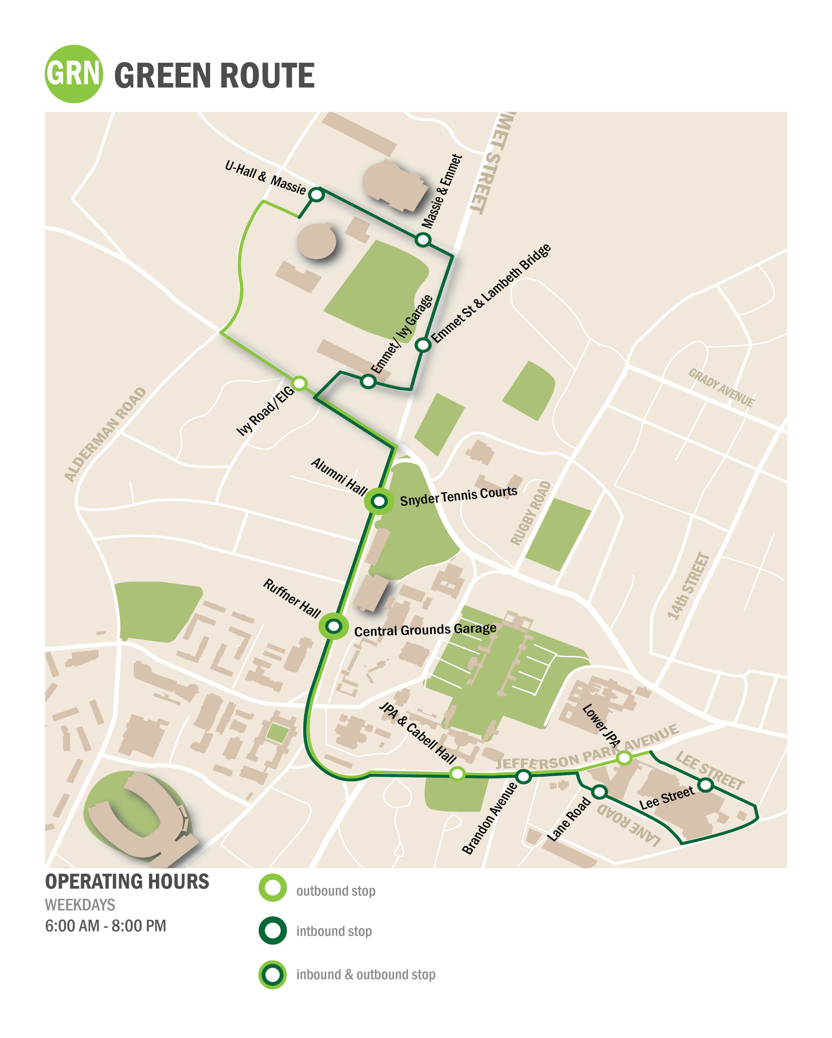 Green Route, Parking and Transportation