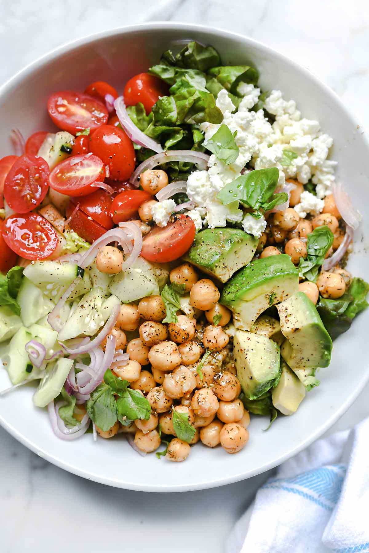 Crunchy Green Salad with Dilly Chickpeas and Avocado | foodiecrush.com