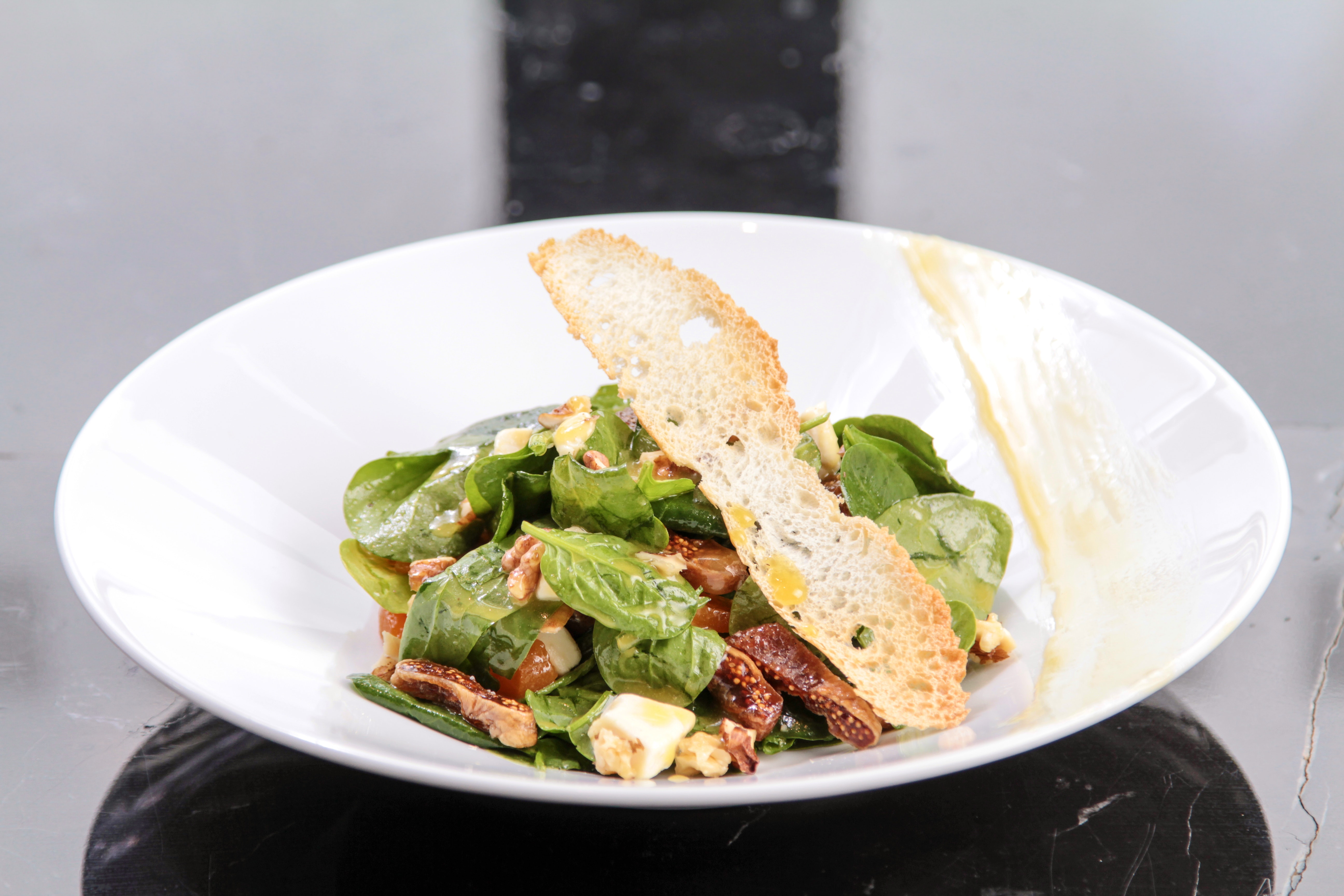 Green salad with bread photo