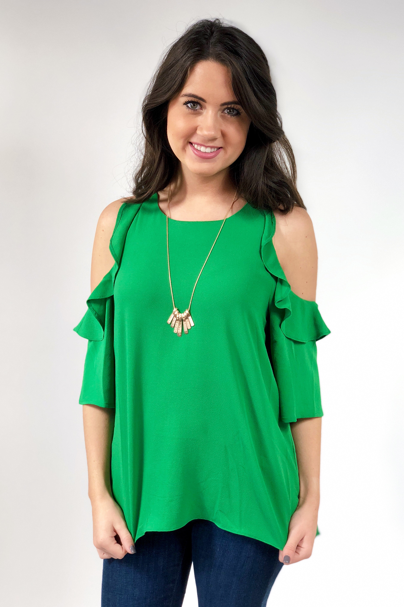 Bella Cold Shoulder Top in Green by Umgee – Groovy's