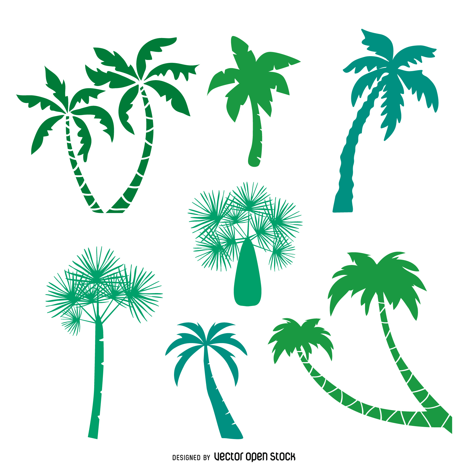 Green palm trees silhouettes pack - Vector download