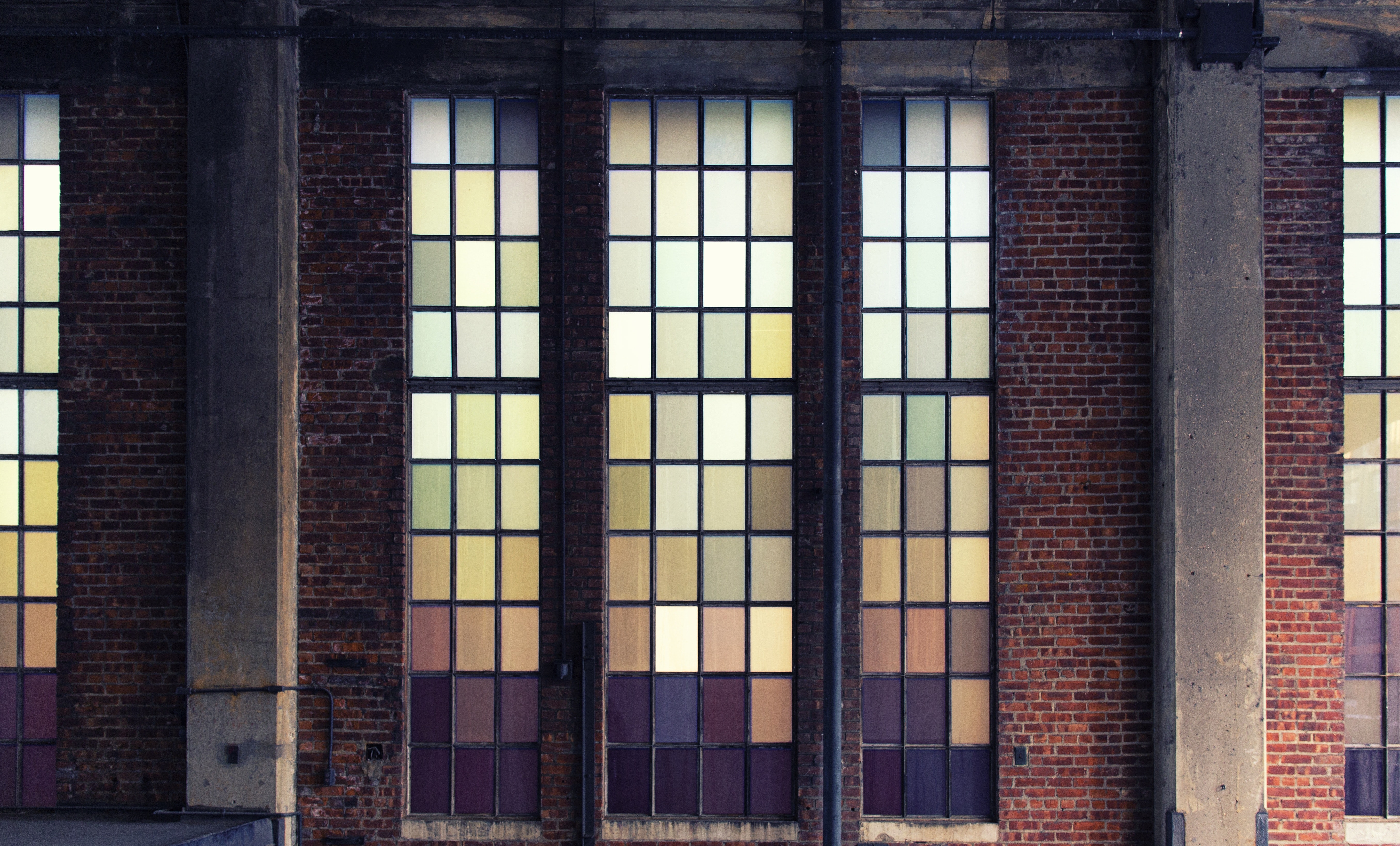 Green Yellow and Pink Stained Glass, Aged, Old building, Weathered, Vintage, HQ Photo