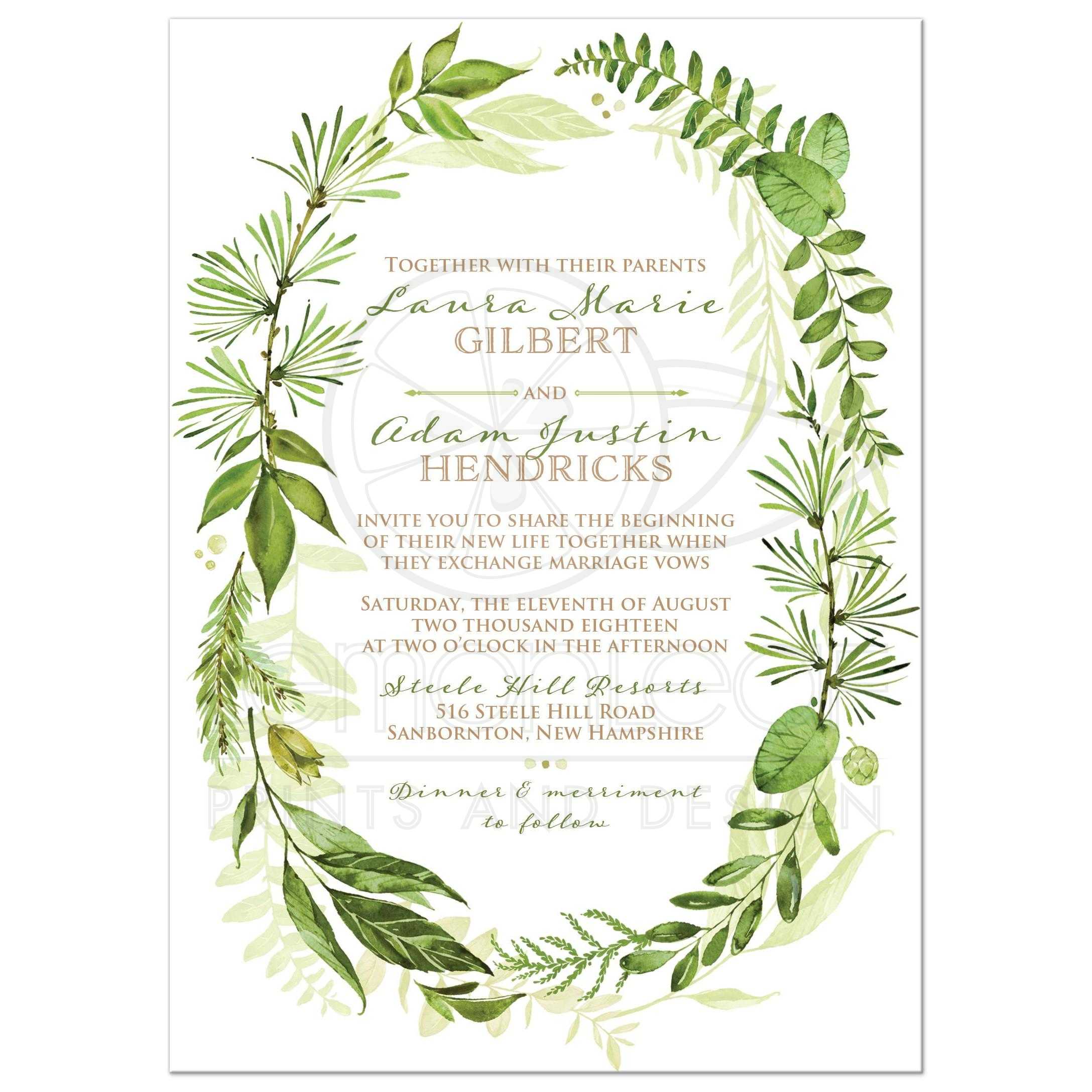 Greenery Foliage Wedding Invitation | Watercolor Leaves, Stems ...