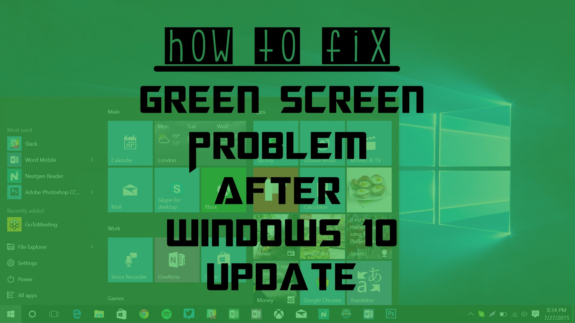 How To Fix Green Screen Problem After Windows 10 Update (2016) - YouTube