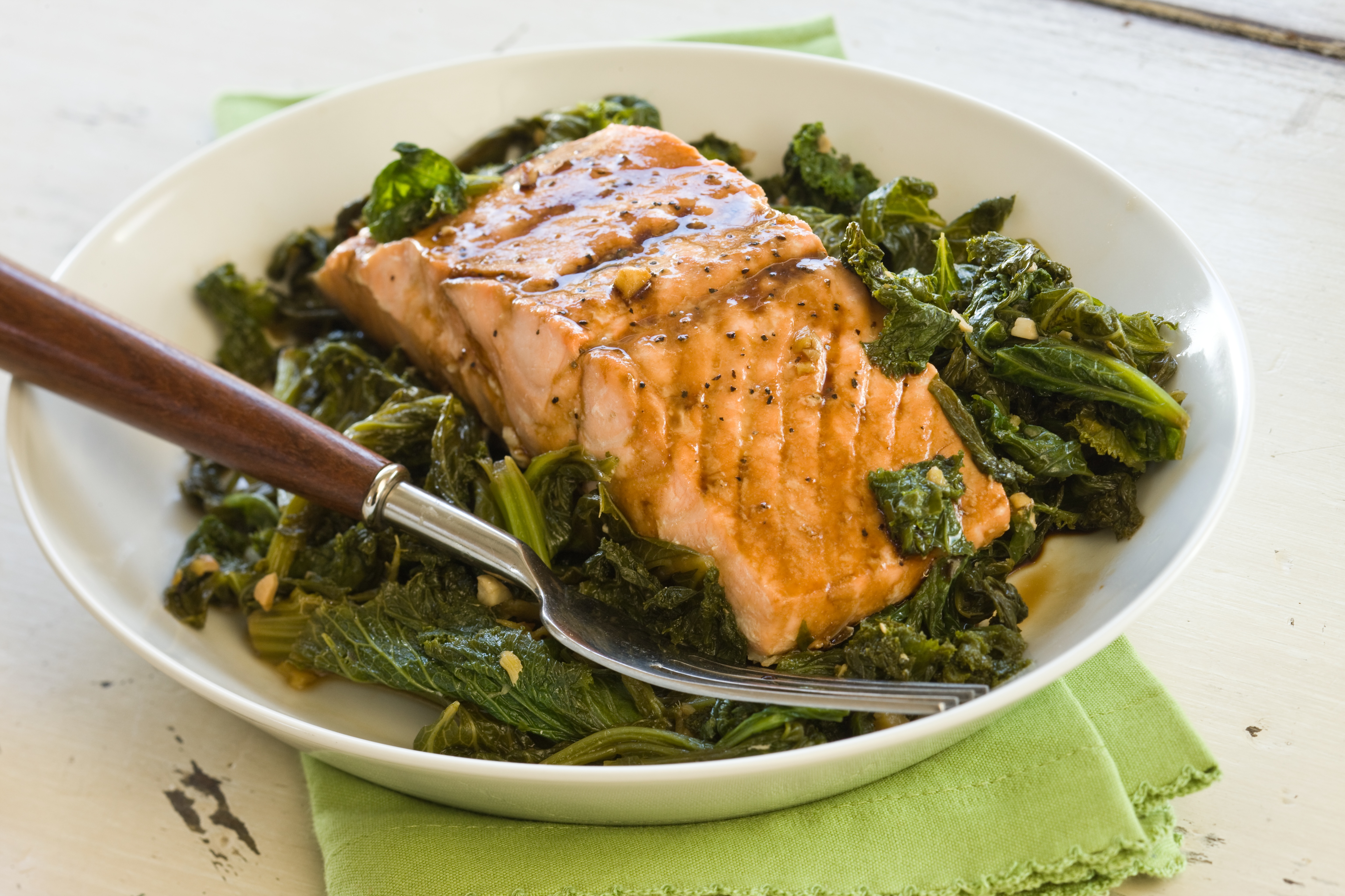 Steamed Wild Salmon with Mustard Greens Recipe - Relish