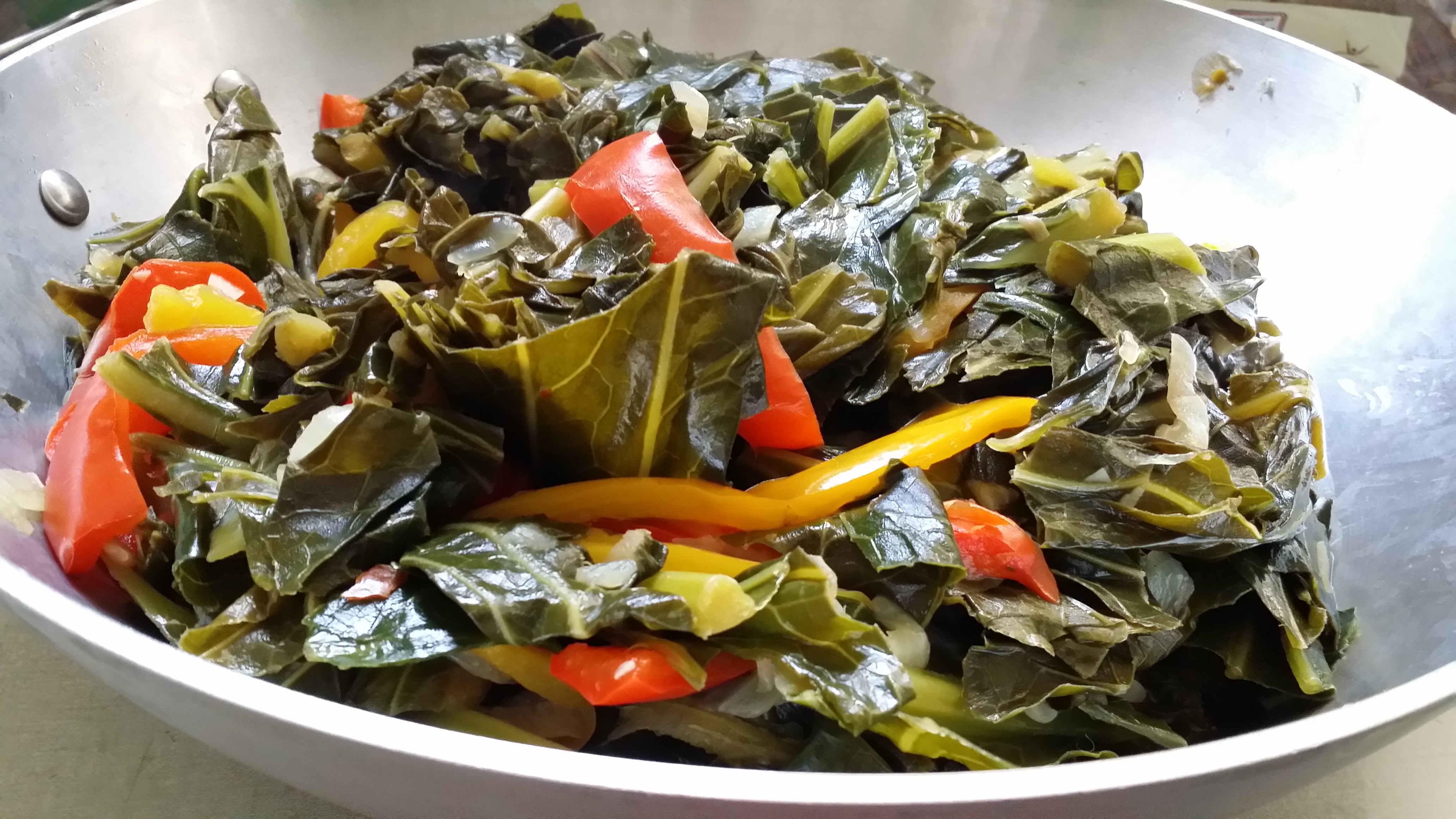 Bonus Sunday cooking adventures: Collard greens with bell peppers ...