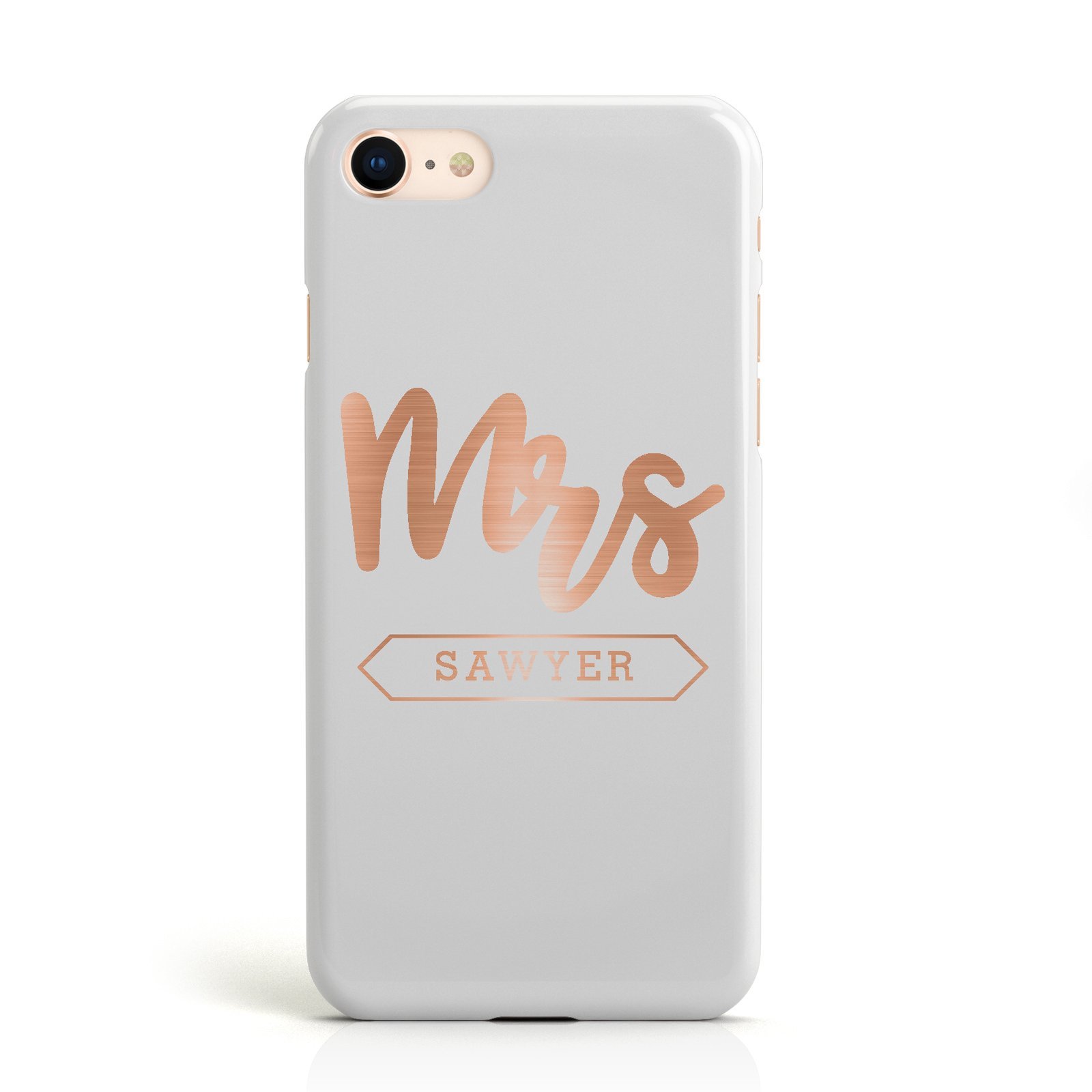 Personalised Rose Gold Mrs Surname On Grey Apple iPhone Case | Dyefor
