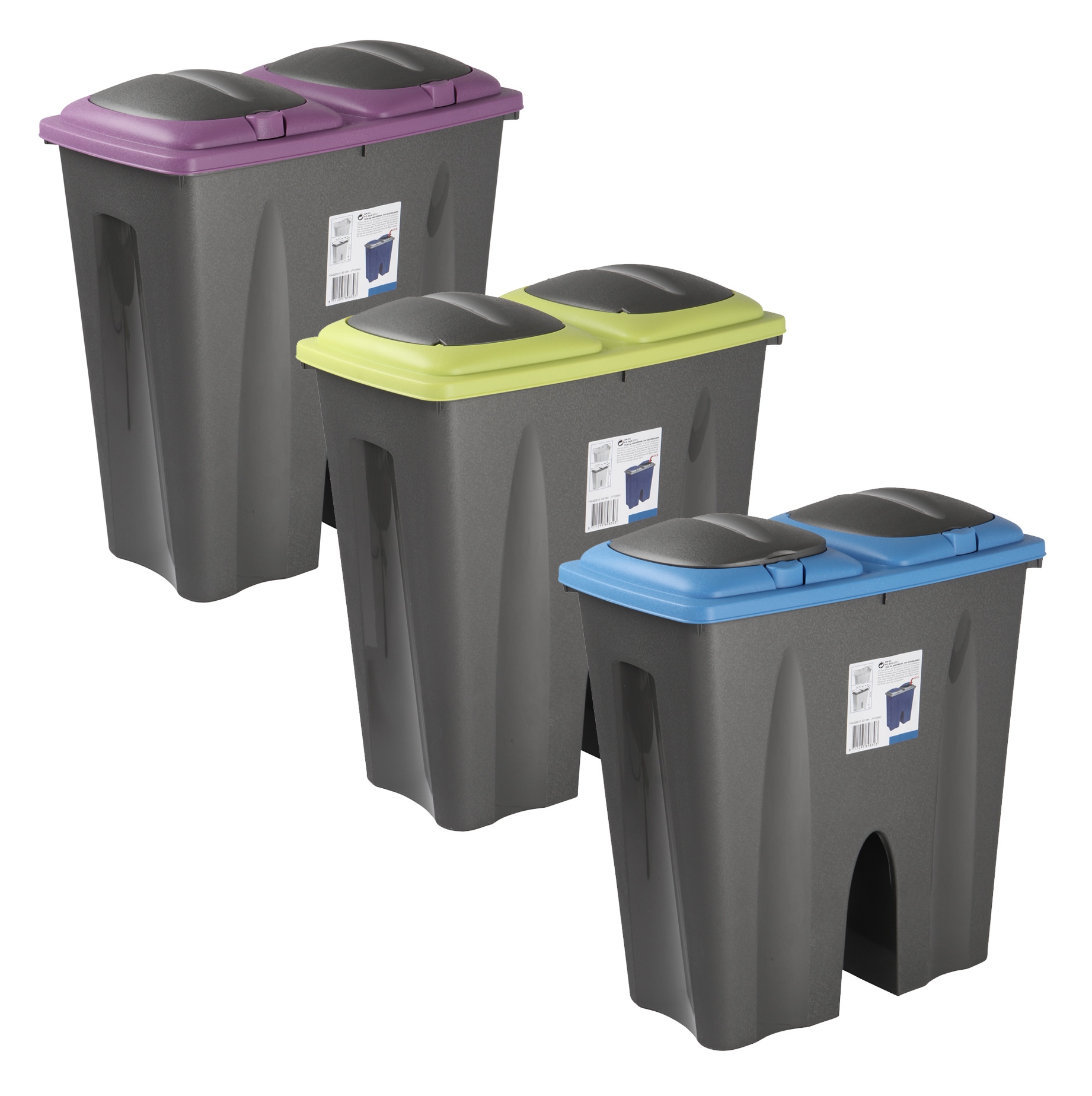 Double Recycling Waste Bin Duo Rubbish Plastic Cardboard Disposal 2 ...