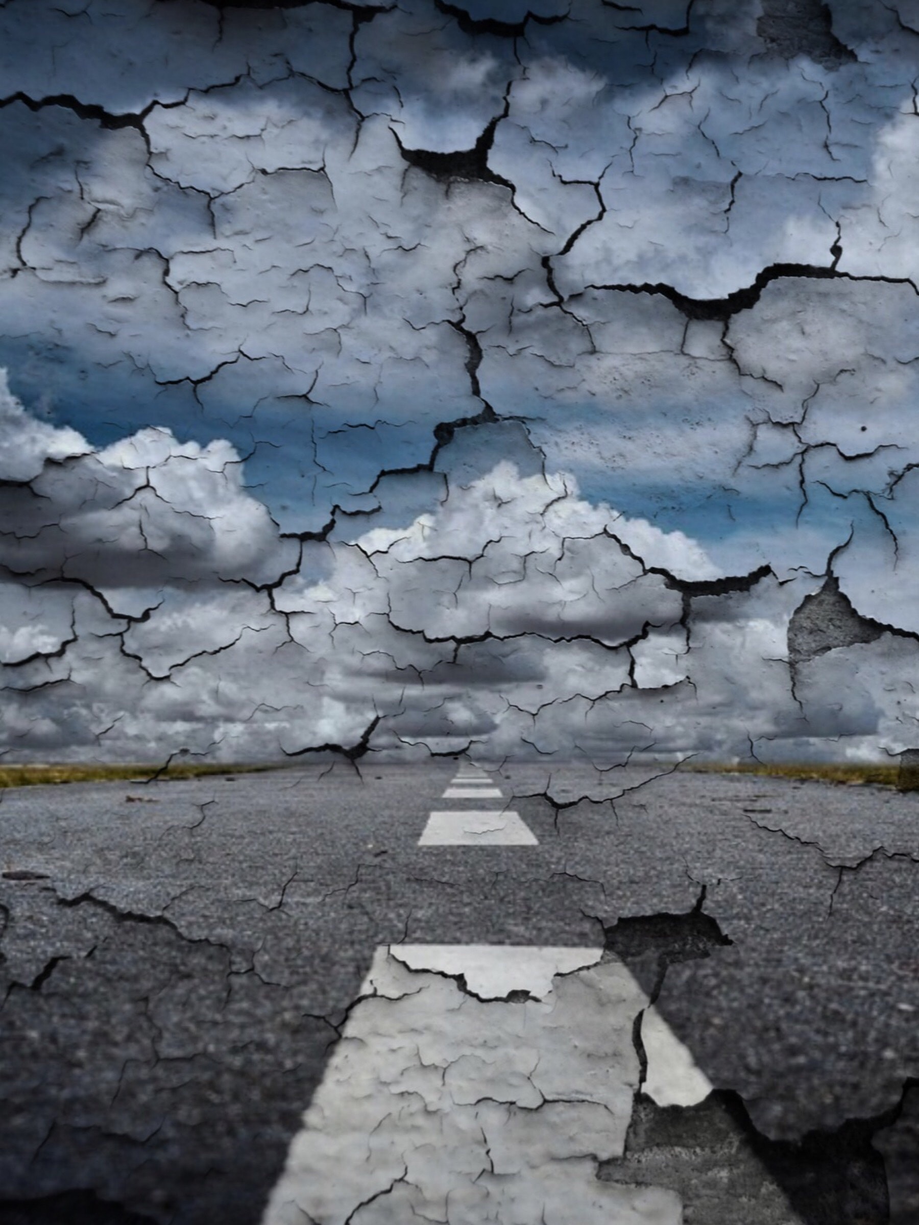 Grey Road Painting, Asphalt, Close-up, Clouds, Cracked, HQ Photo