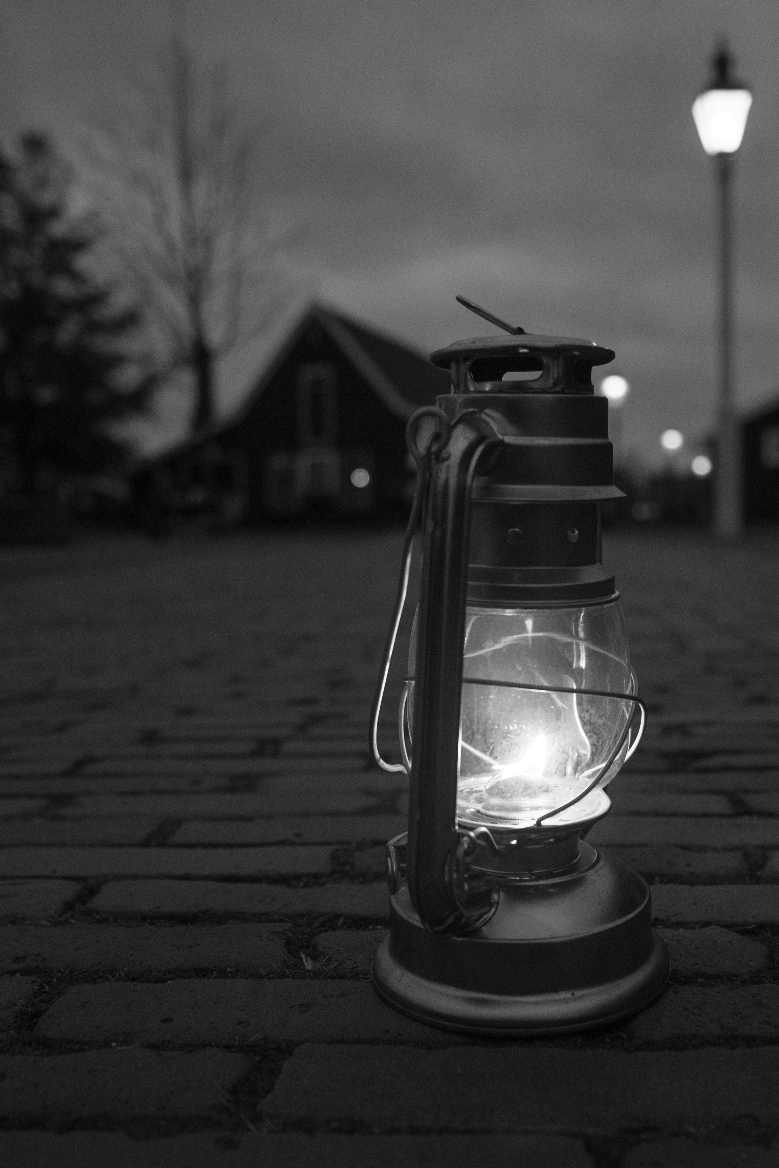 Greyscale Photography Of Lamp On Floor, Antique, Black and white, Black-and-white, Cobblestone, HQ Photo