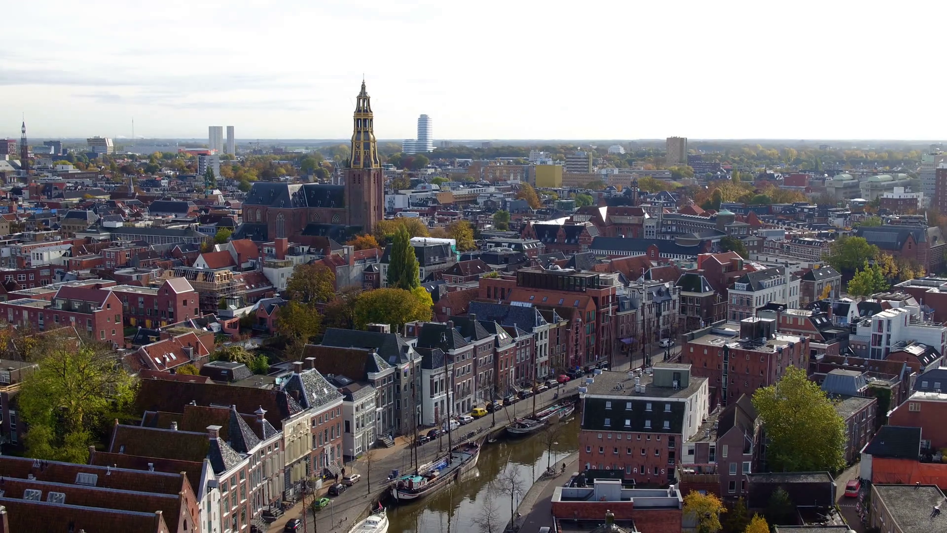 Drone shot of the city of Groningen, Netherlands, left Stock Video ...